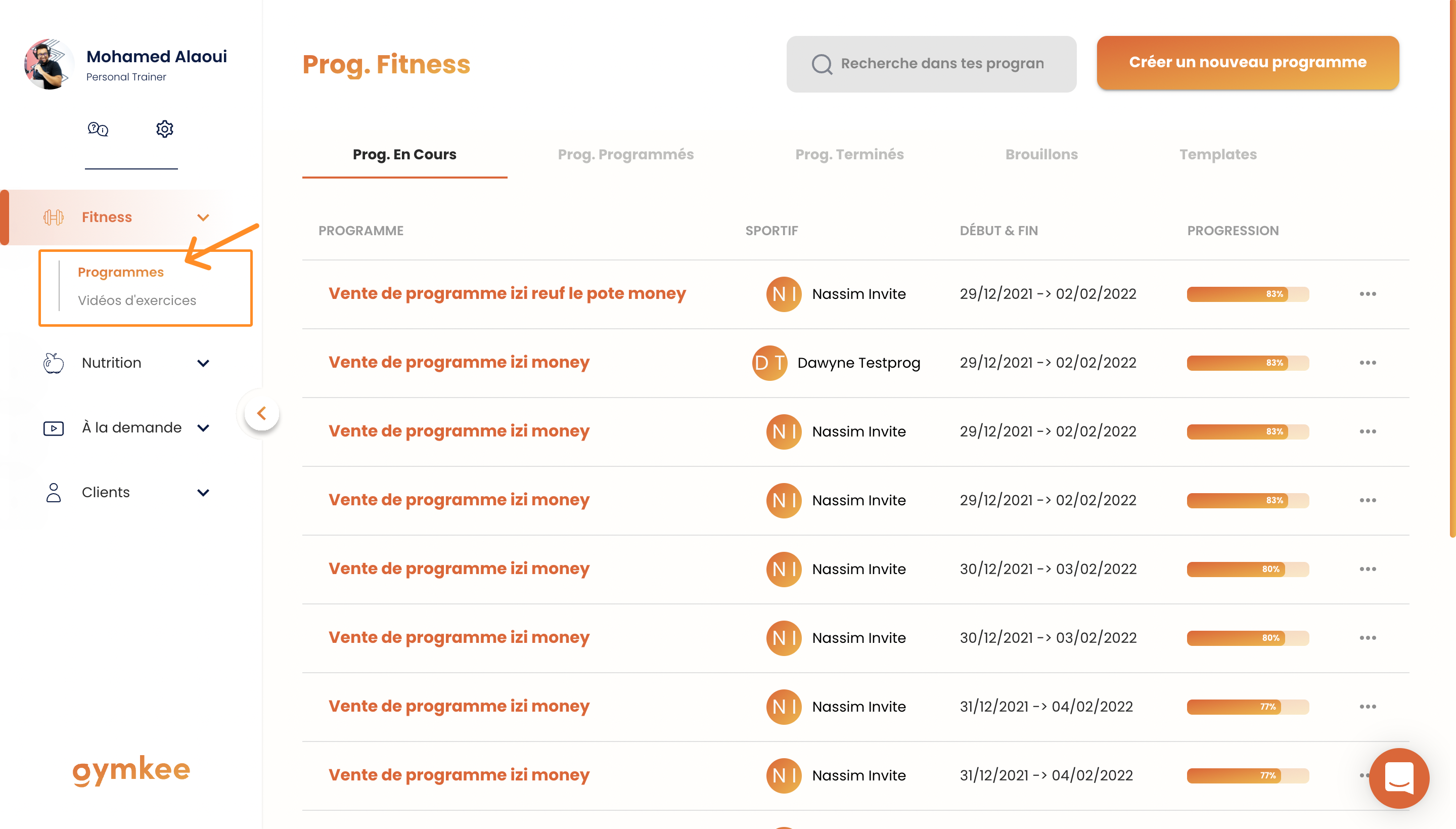 Créer un programme sportif — screenshot 2