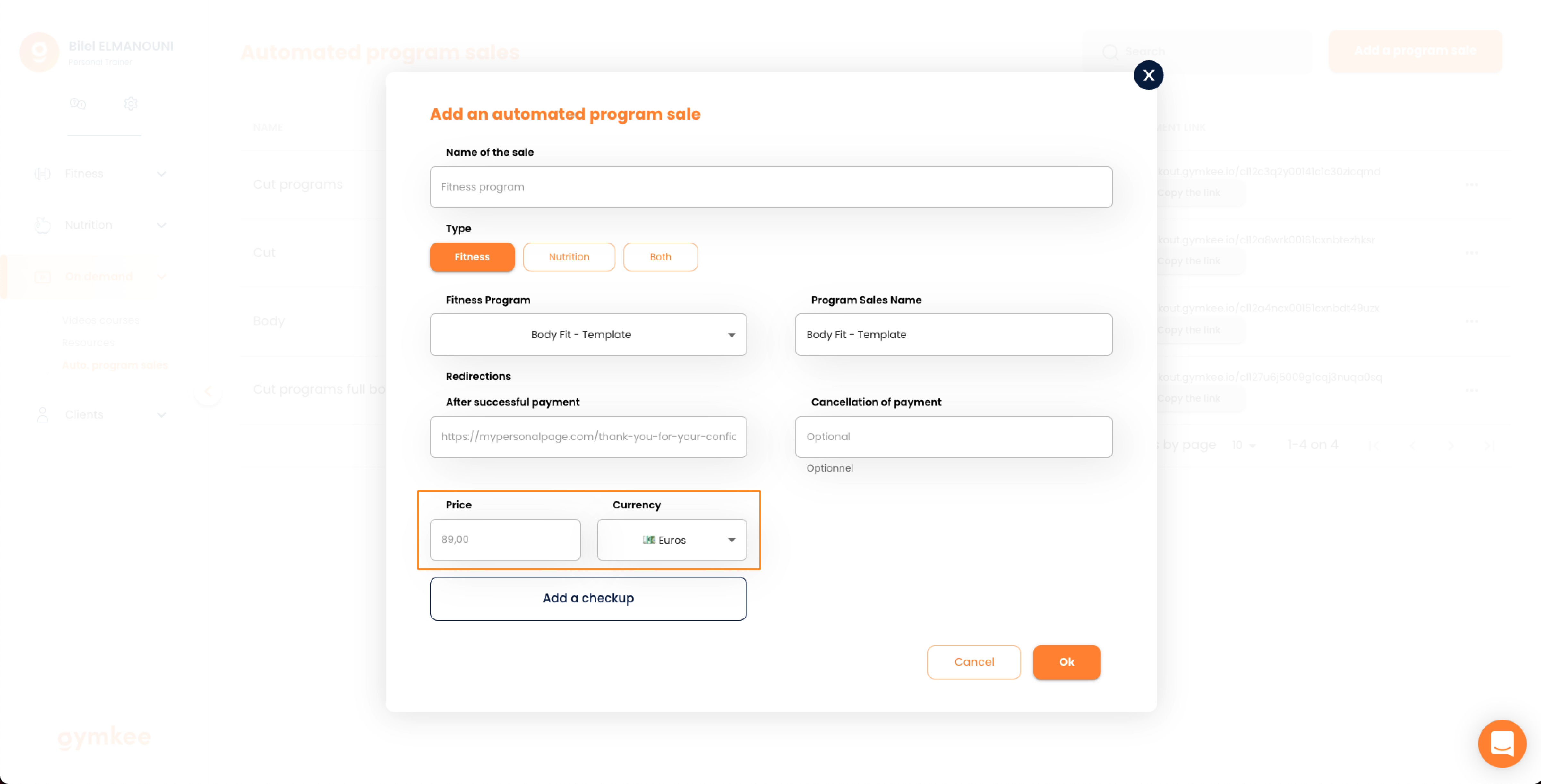 Vendere programmi automatici su Gymkee — screenshot 9