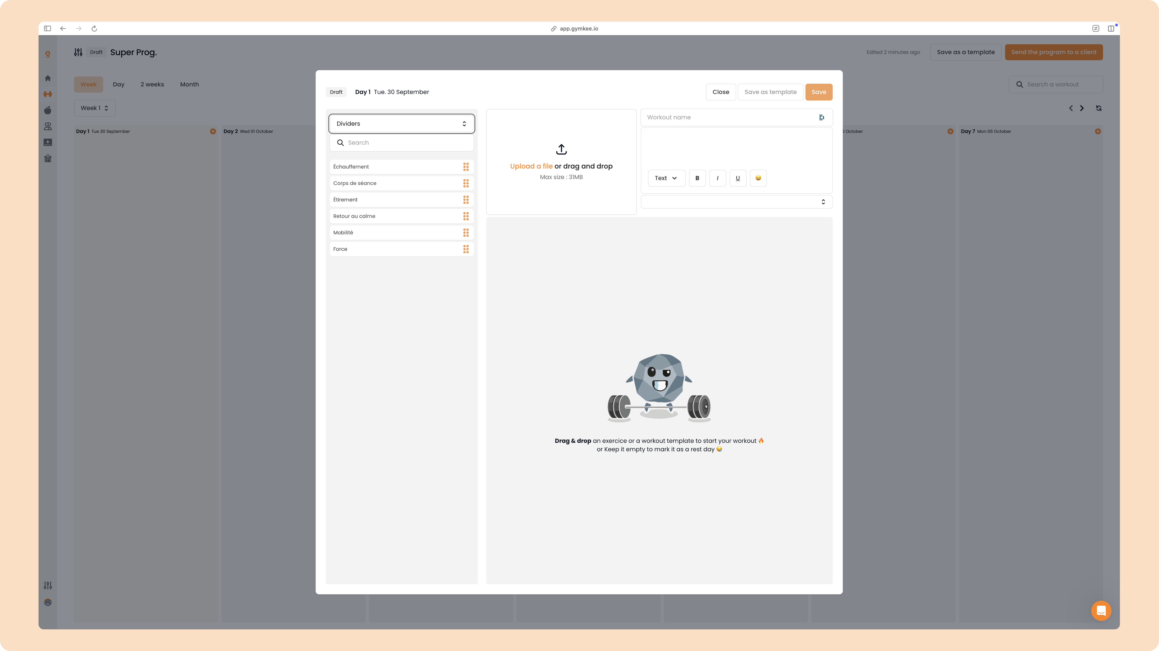 Créer un programme sportif sur Gymkee — screenshot 23