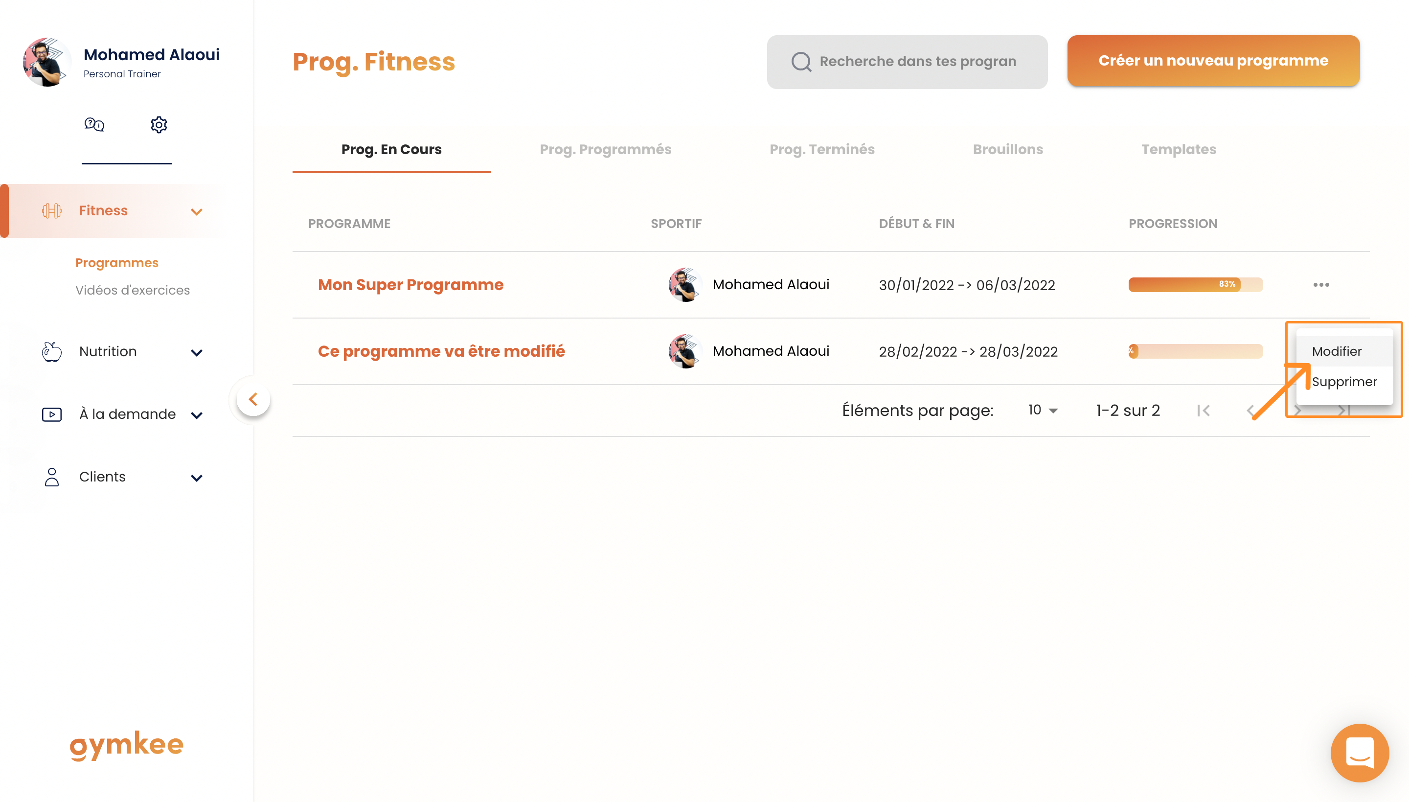 Modifier un programme sportif — screenshot 3