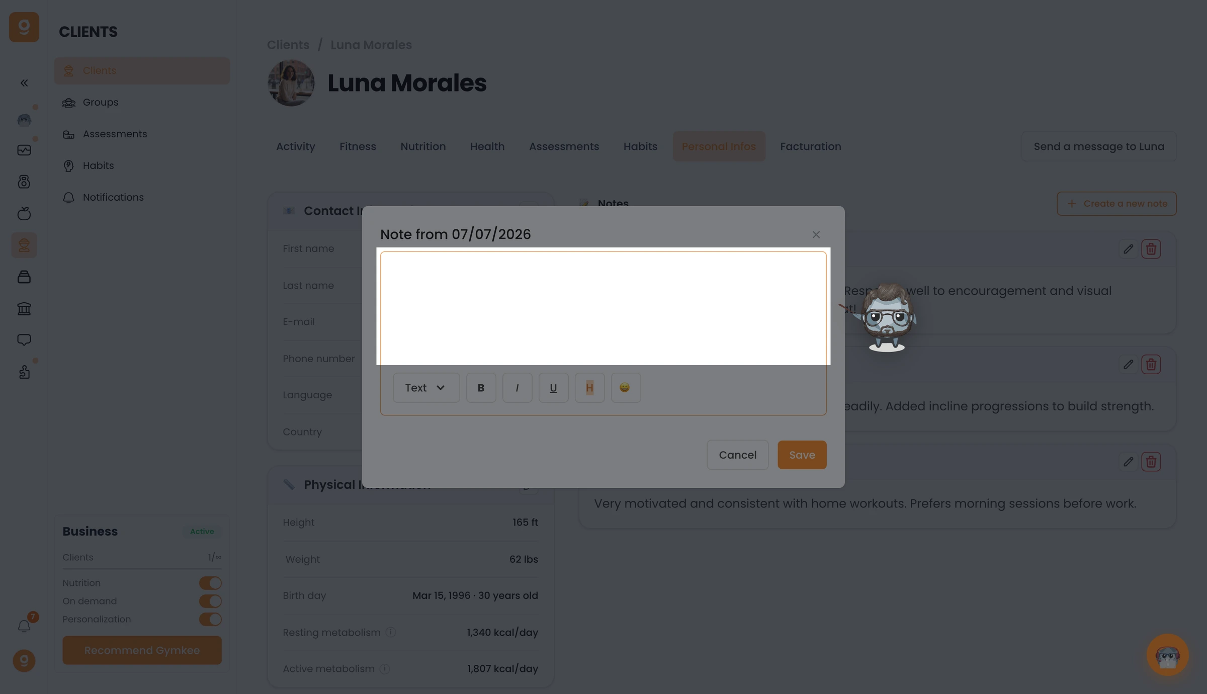 Take notes on your clients — screenshot 2