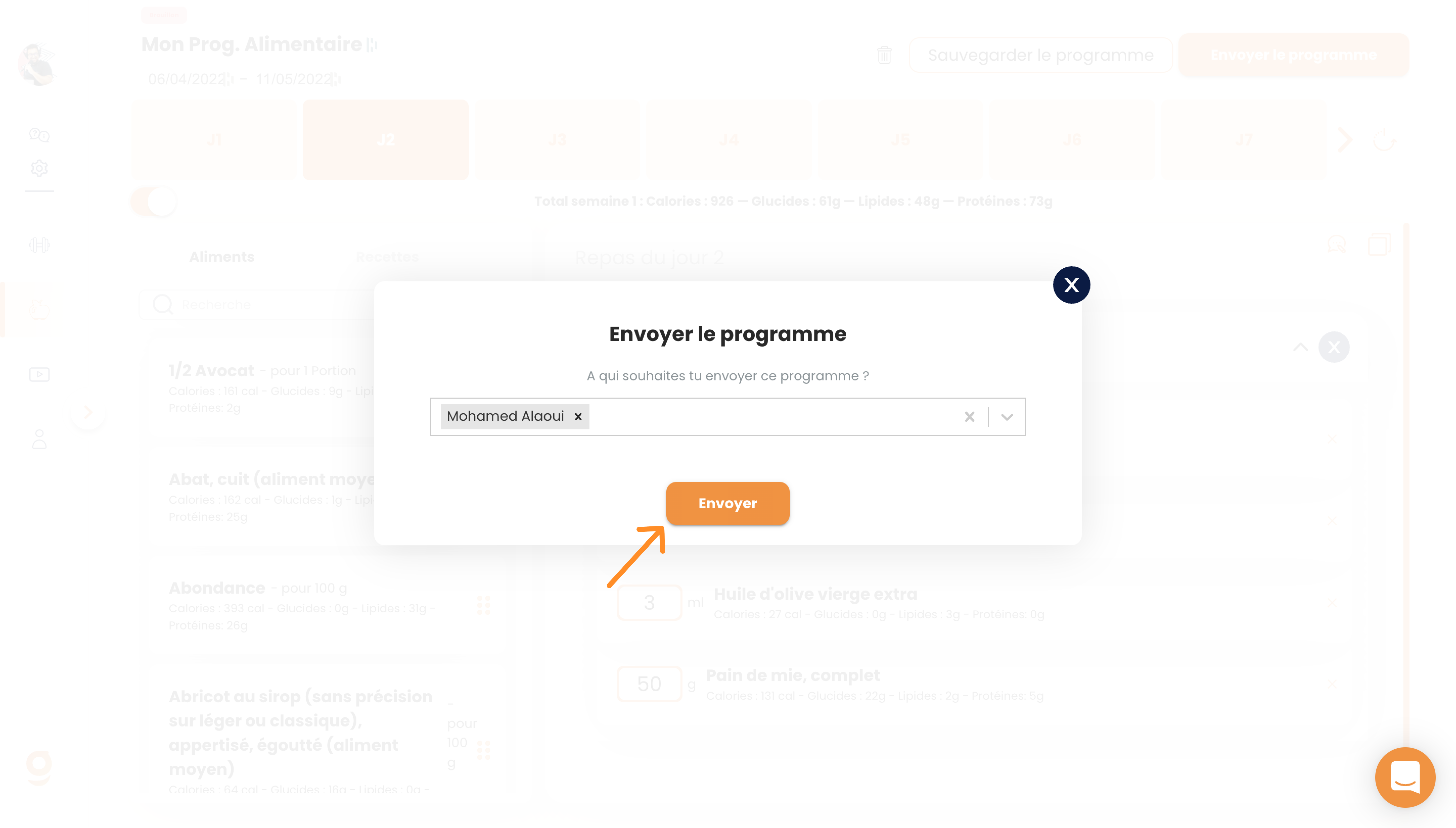 Créer un programme alimentaire sur Gymkee — screenshot 23