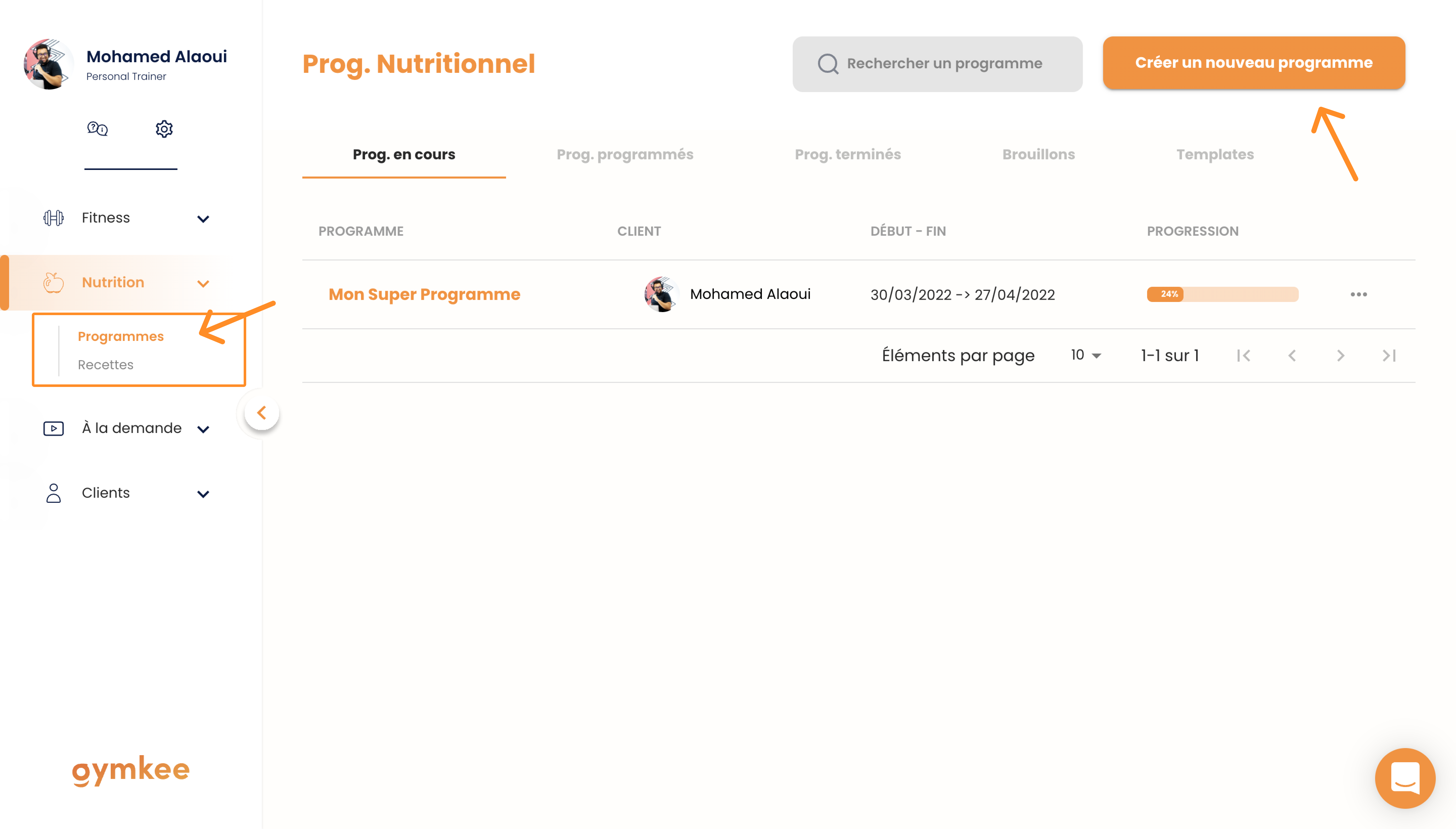 Créer un programme alimentaire sur Gymkee — screenshot 2