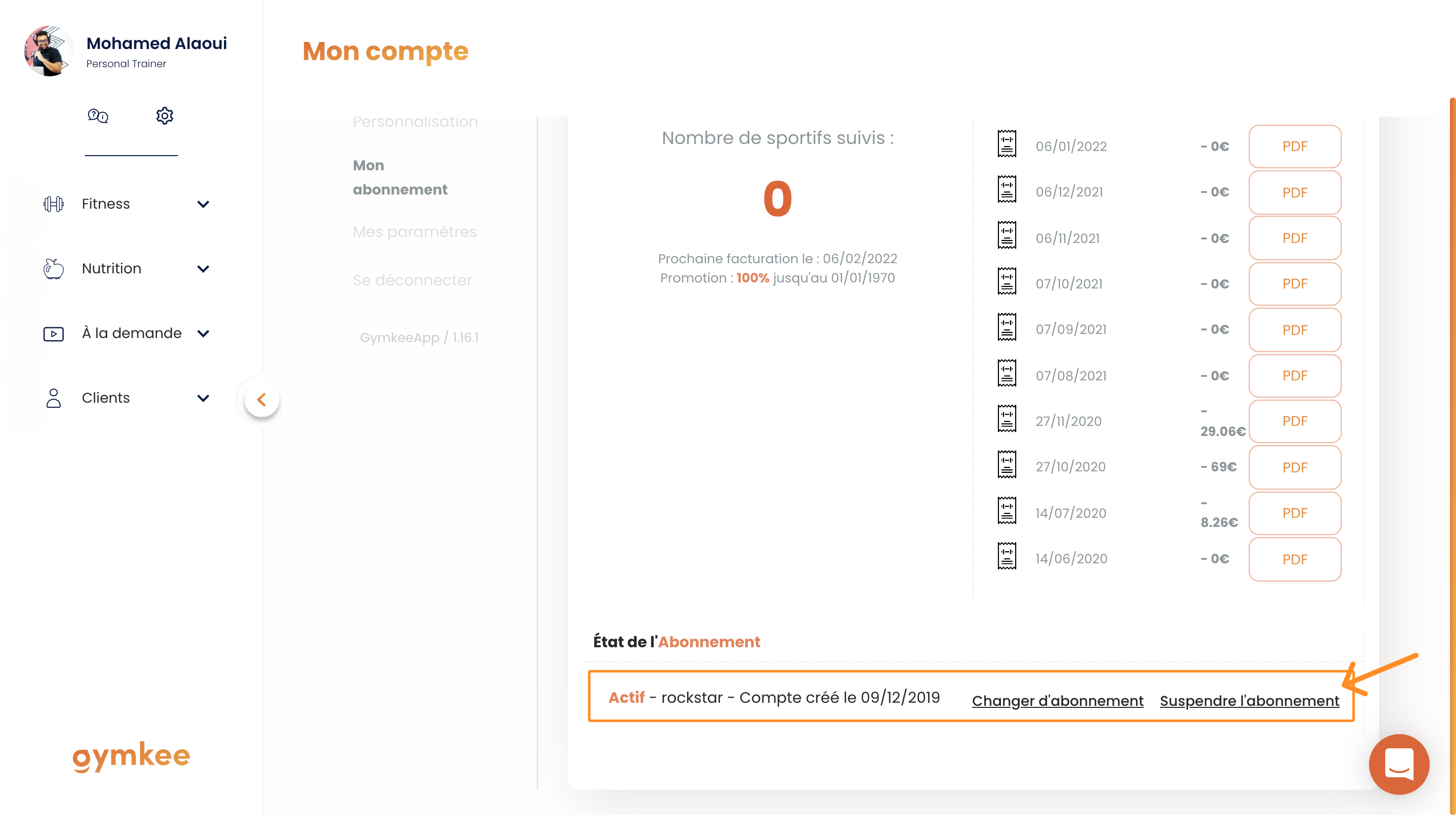 Suspendre son abonnement Gymkee — screenshot 3