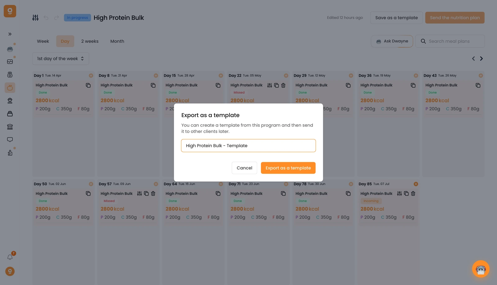 Create Nutrition Plan Templates — screenshot 2