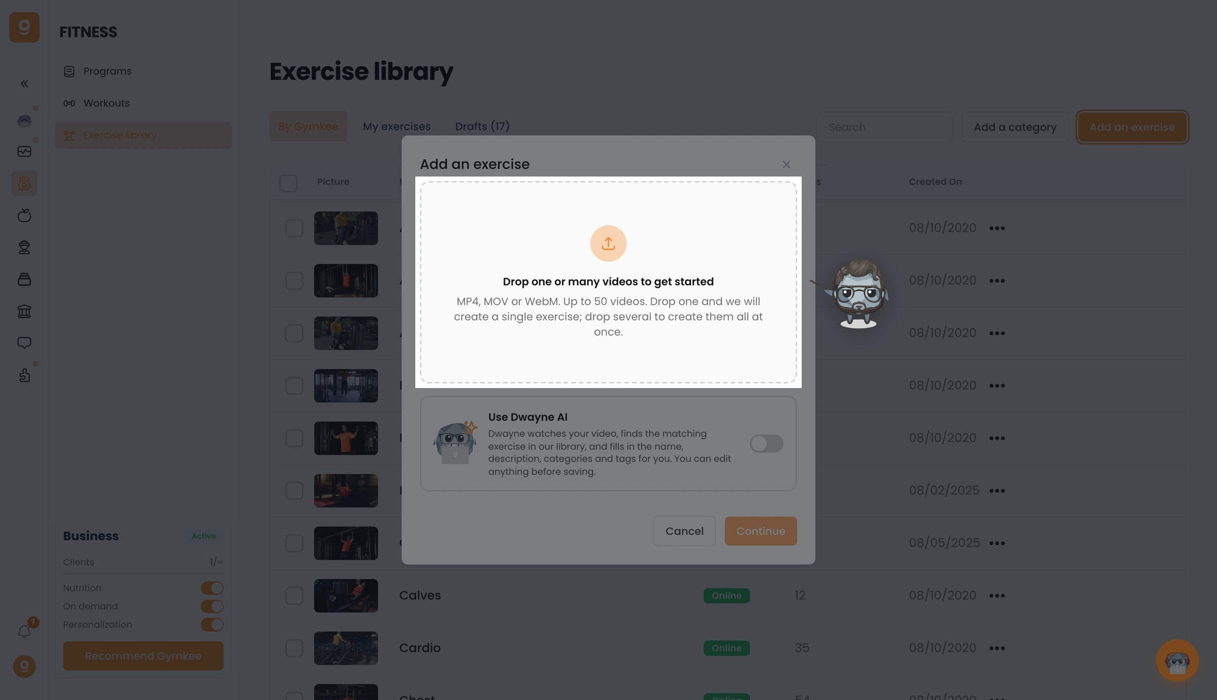 Add your own exercise videos on Gymkee — screenshot 2