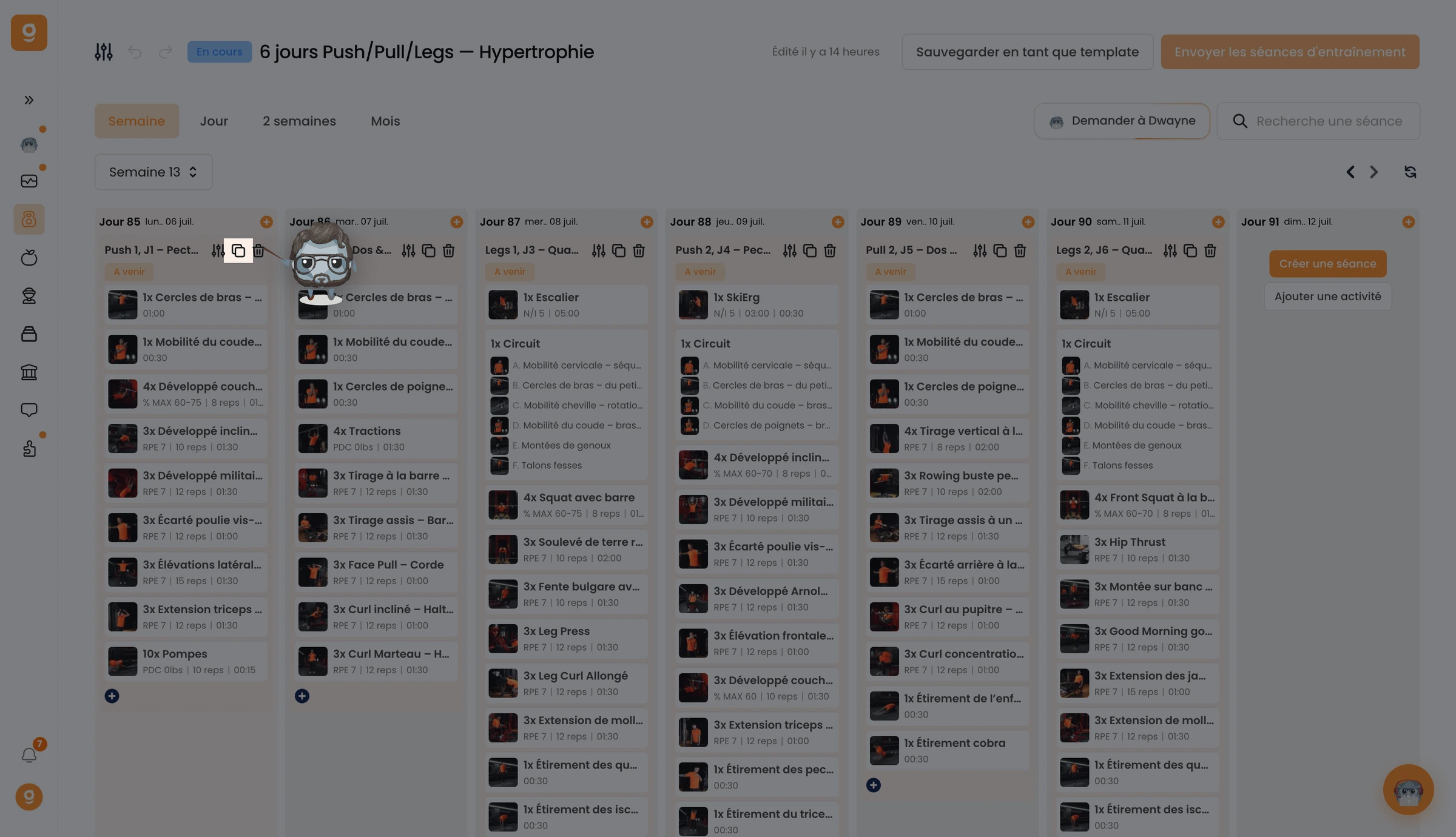 Copier & Coller ses séances dans un programme sportif sur Gymkee — screenshot 1