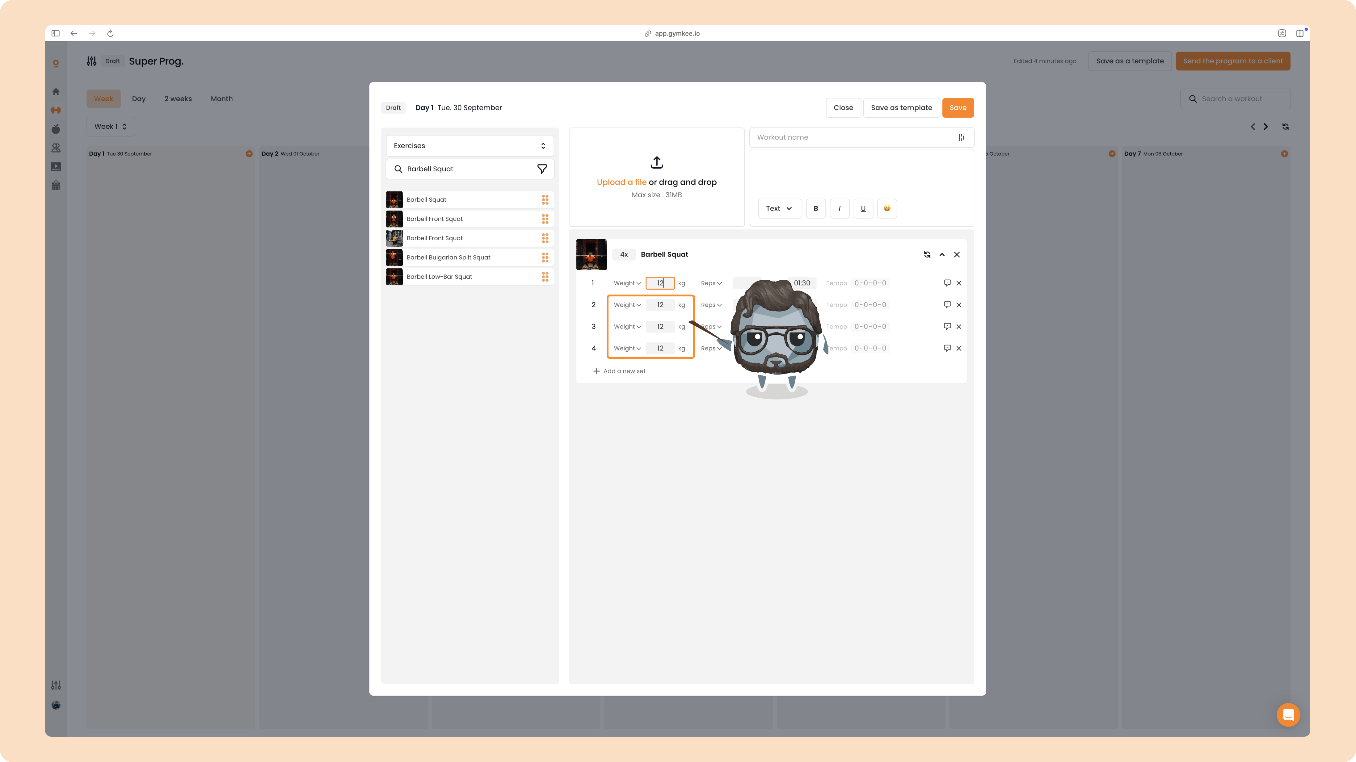 L'effet cascade Gymkee dans le créateur de programme fitness — screenshot 2