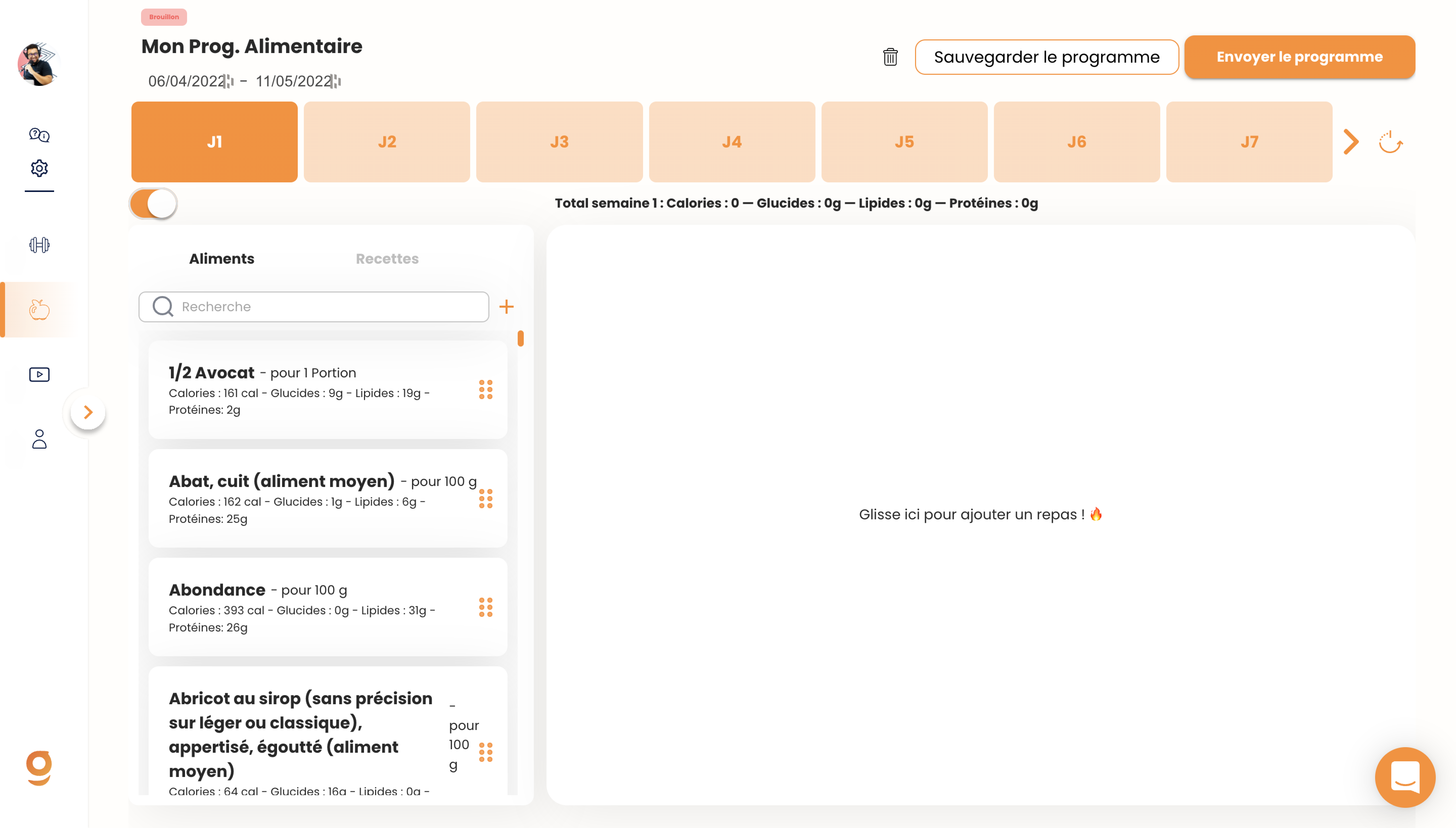 Créer un programme alimentaire sur Gymkee — screenshot 9