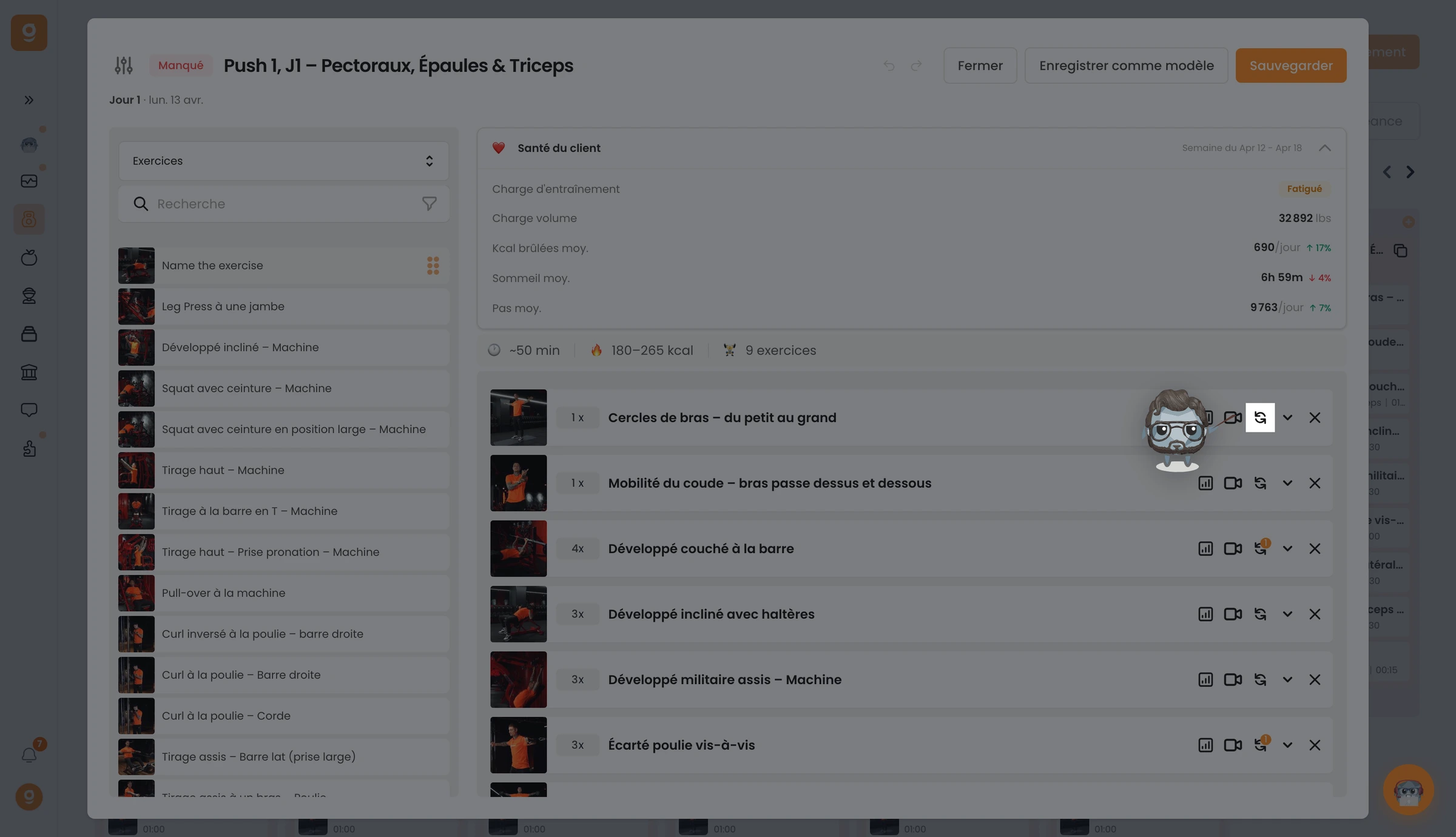 Ajouter des alternatives/options d'exercices dans une séance — screenshot 1