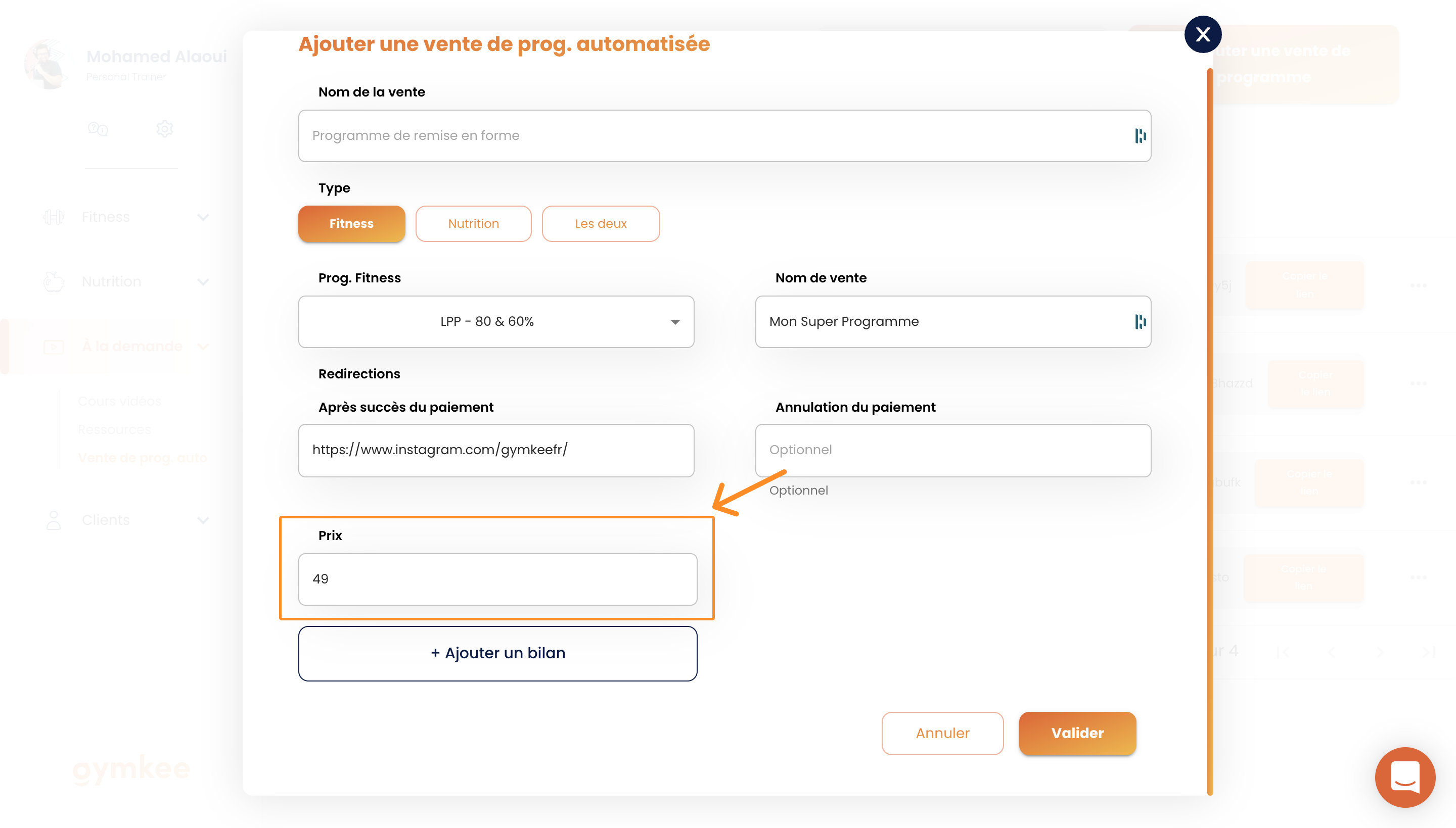Vendre des programmes en automatique sur Gymkee — screenshot 9