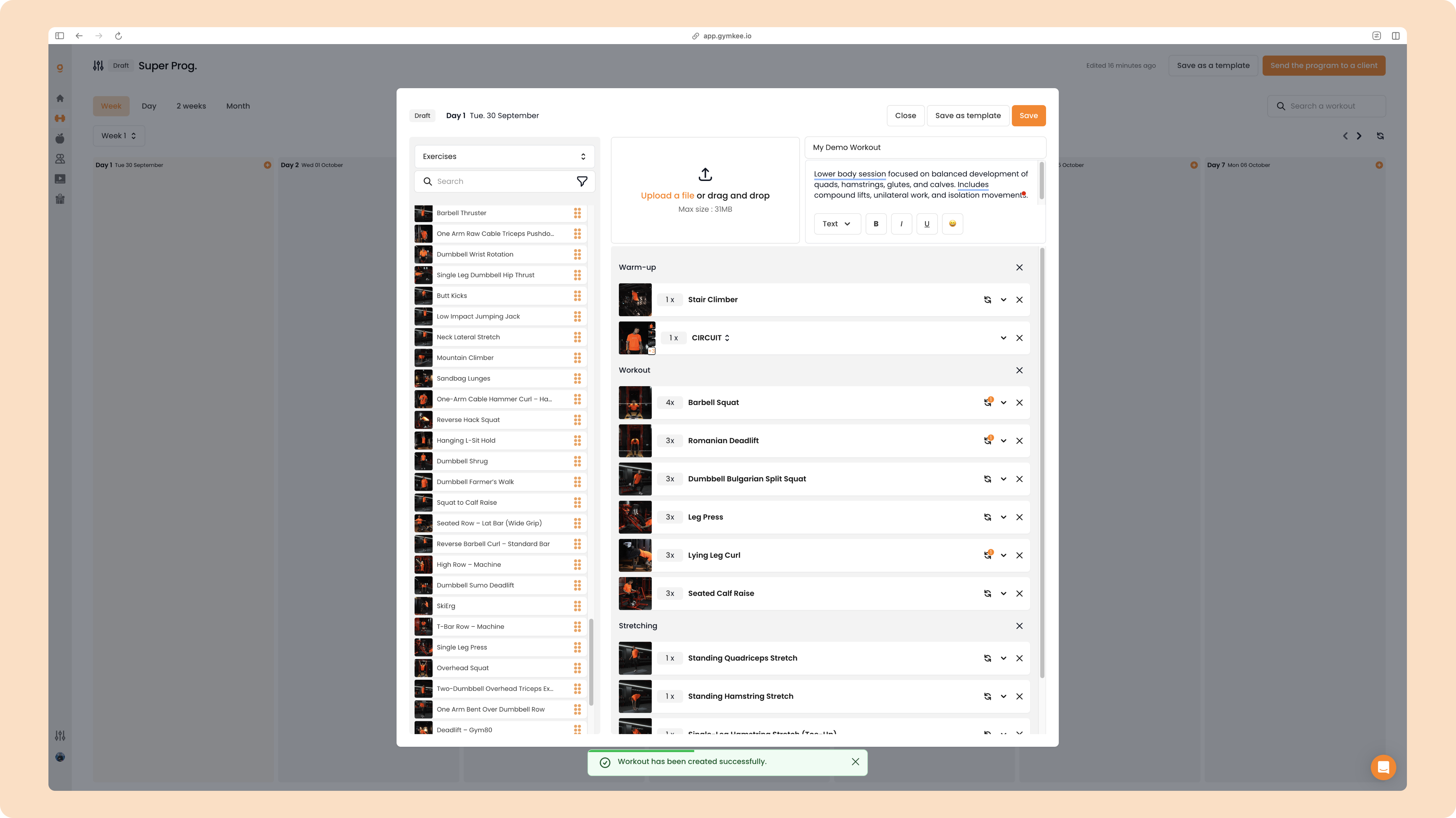 Créer un programme sportif sur Gymkee — screenshot 69