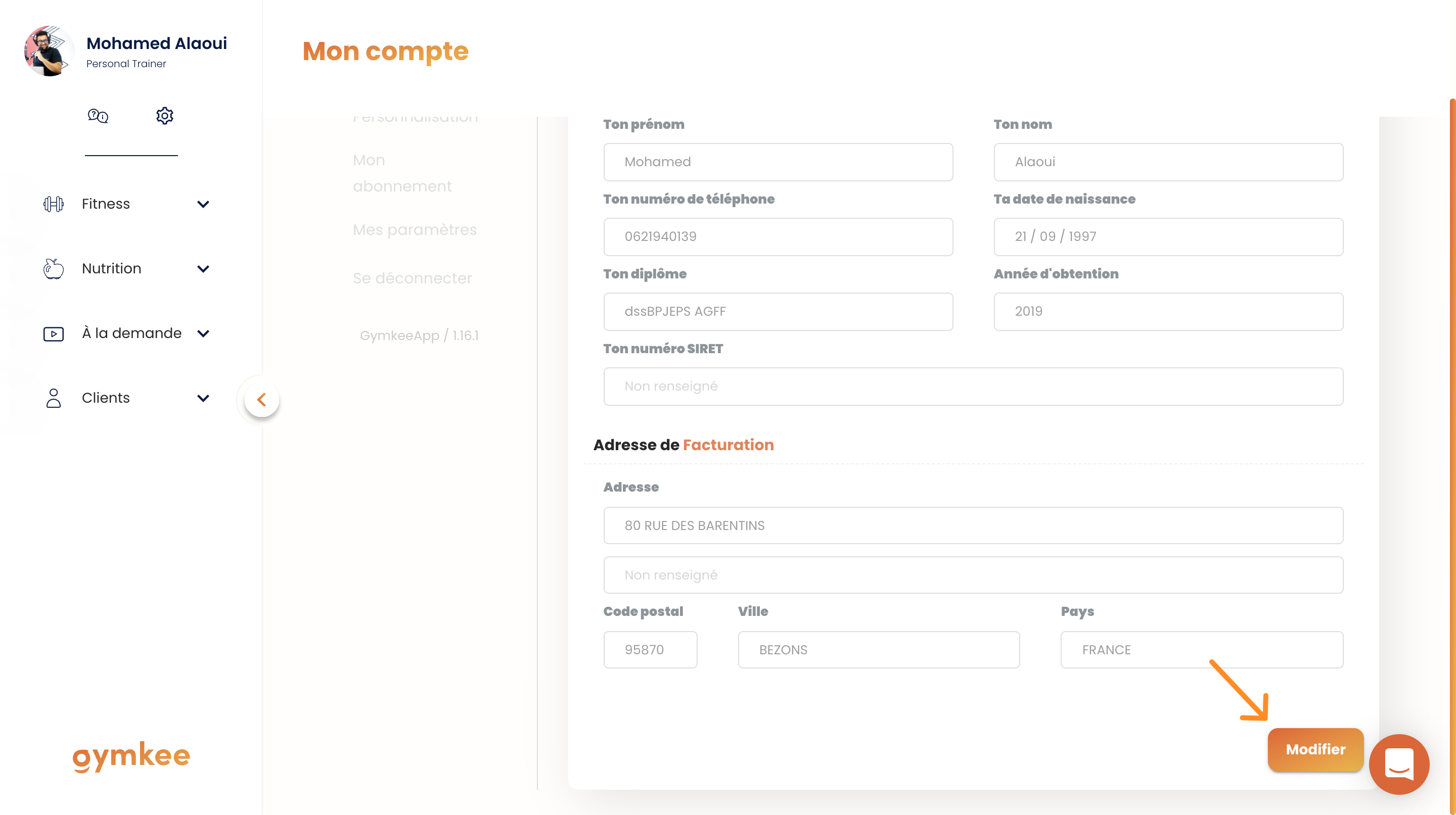 Modifier ses informations perso — screenshot 2