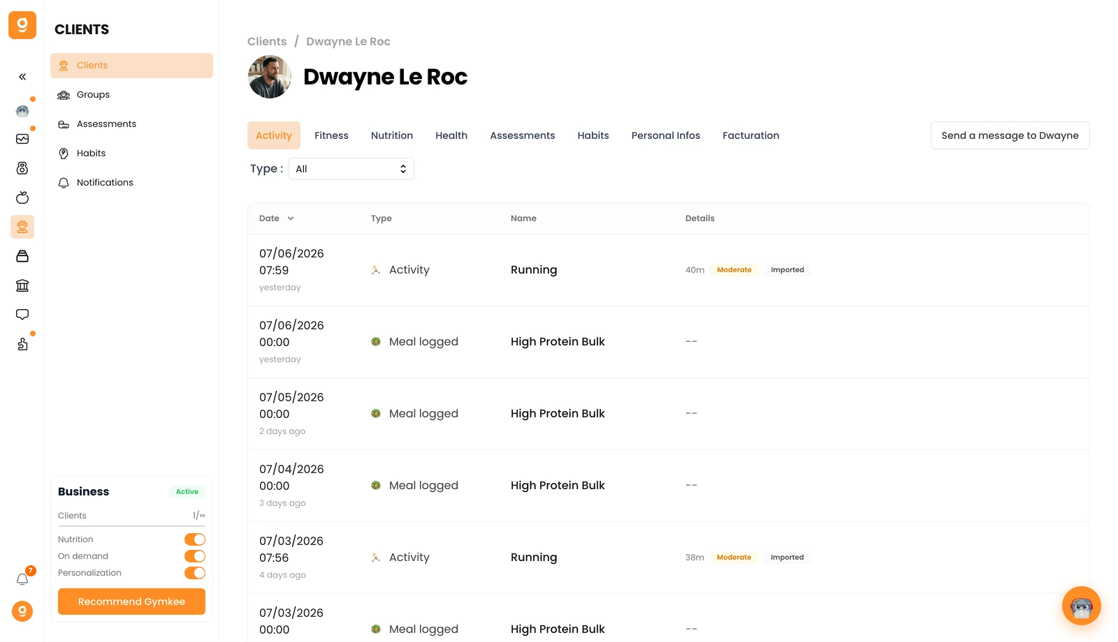 Client Workout-Tracking — screenshot 1