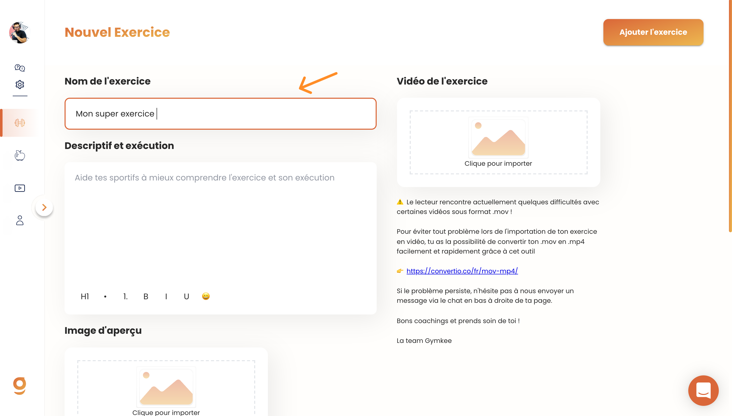 Ajouter ses propres vidéos d'exercices sur Gymkee — screenshot 3