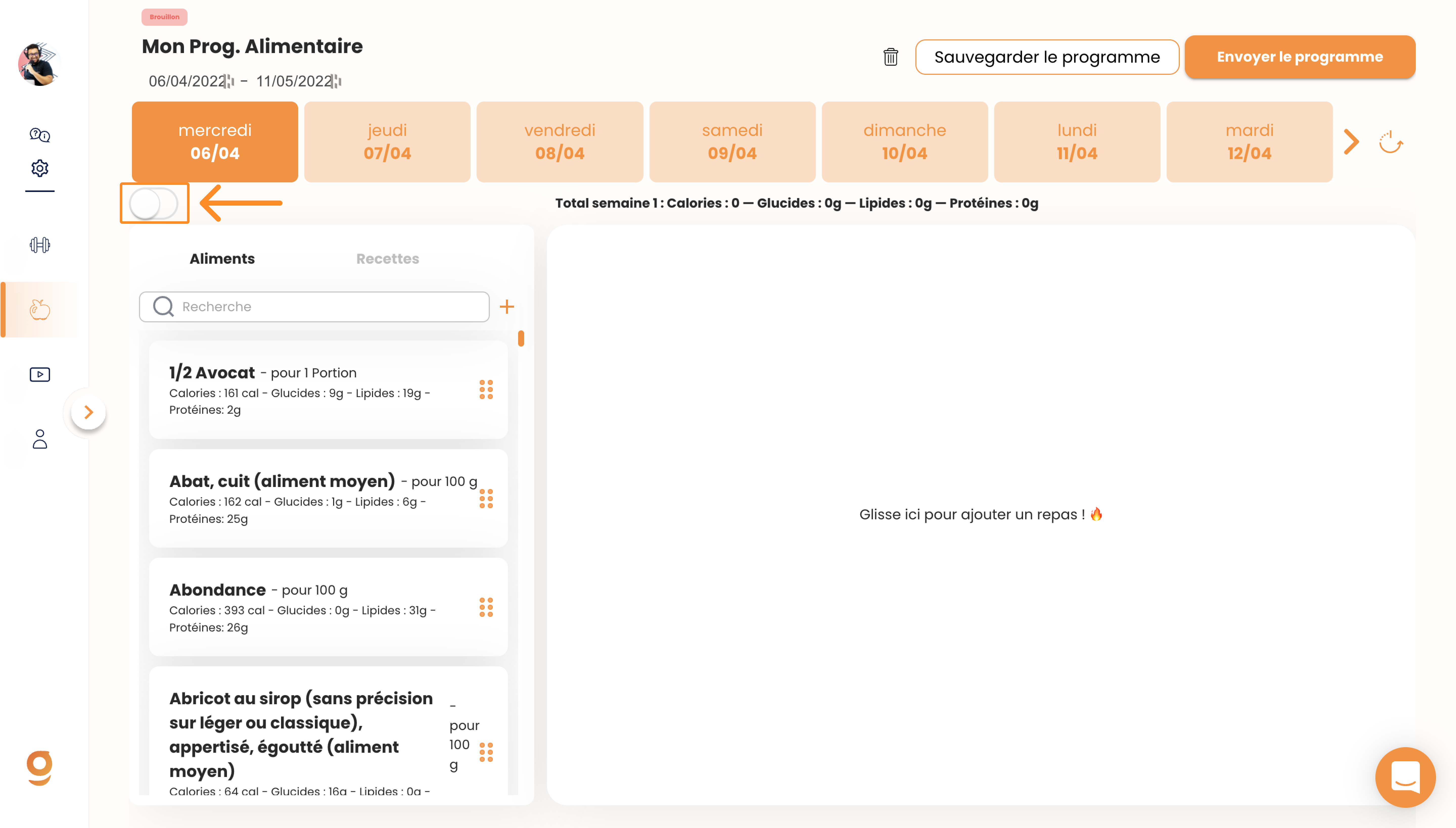 Créer un programme alimentaire sur Gymkee — screenshot 8