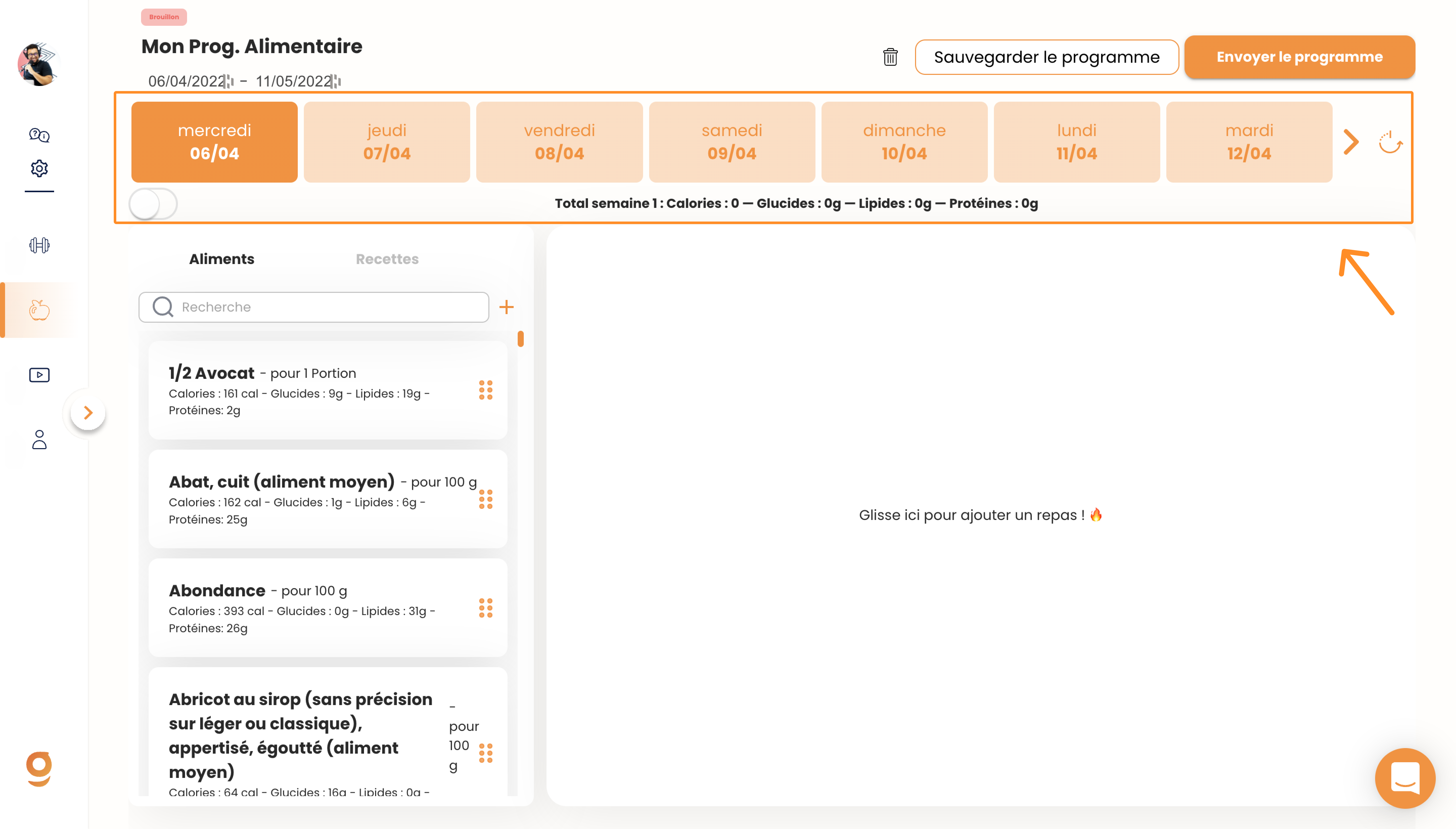 Créer un programme alimentaire sur Gymkee — screenshot 7