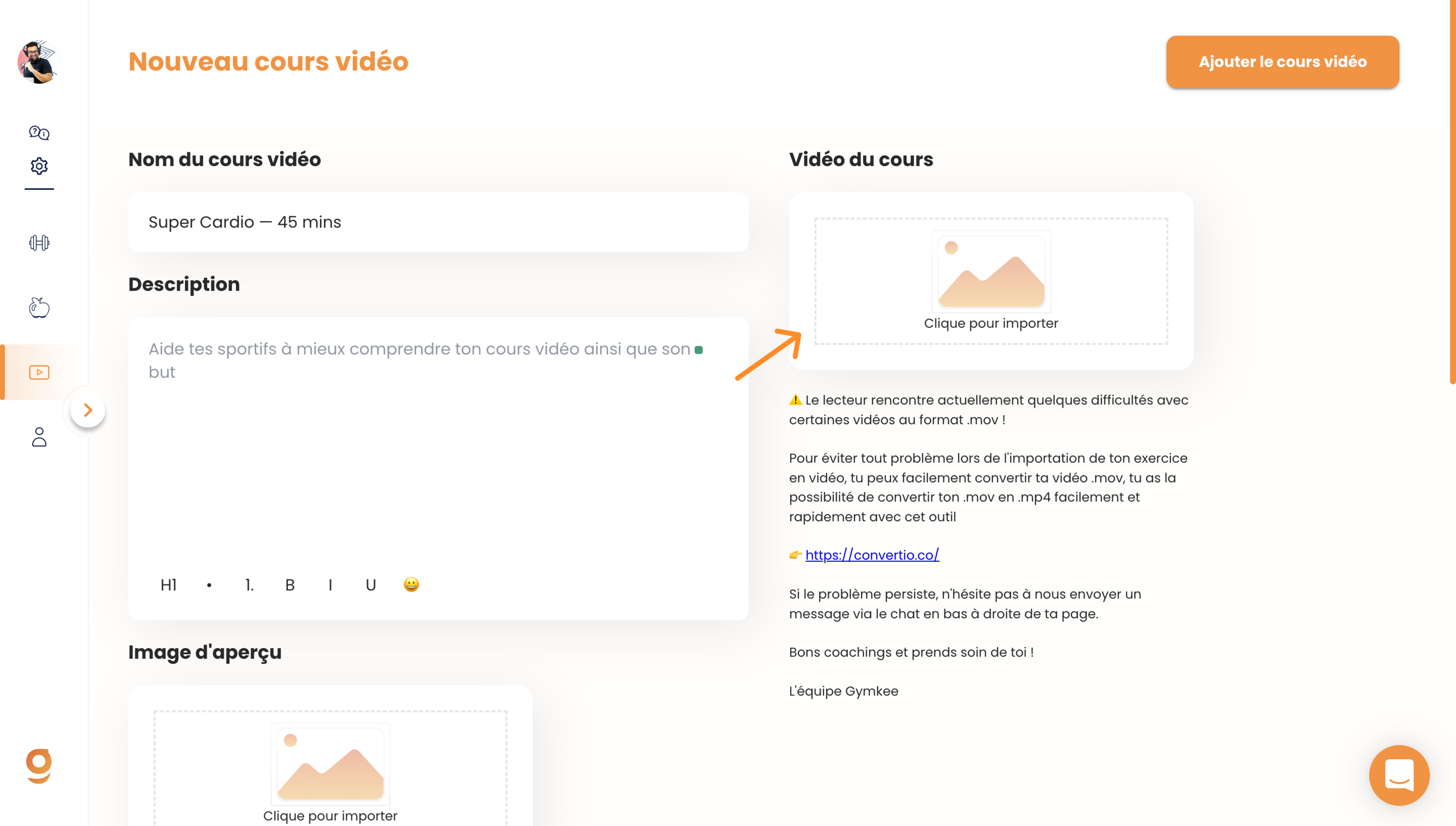 Gymkeeに動画コースを追加する — screenshot 4
