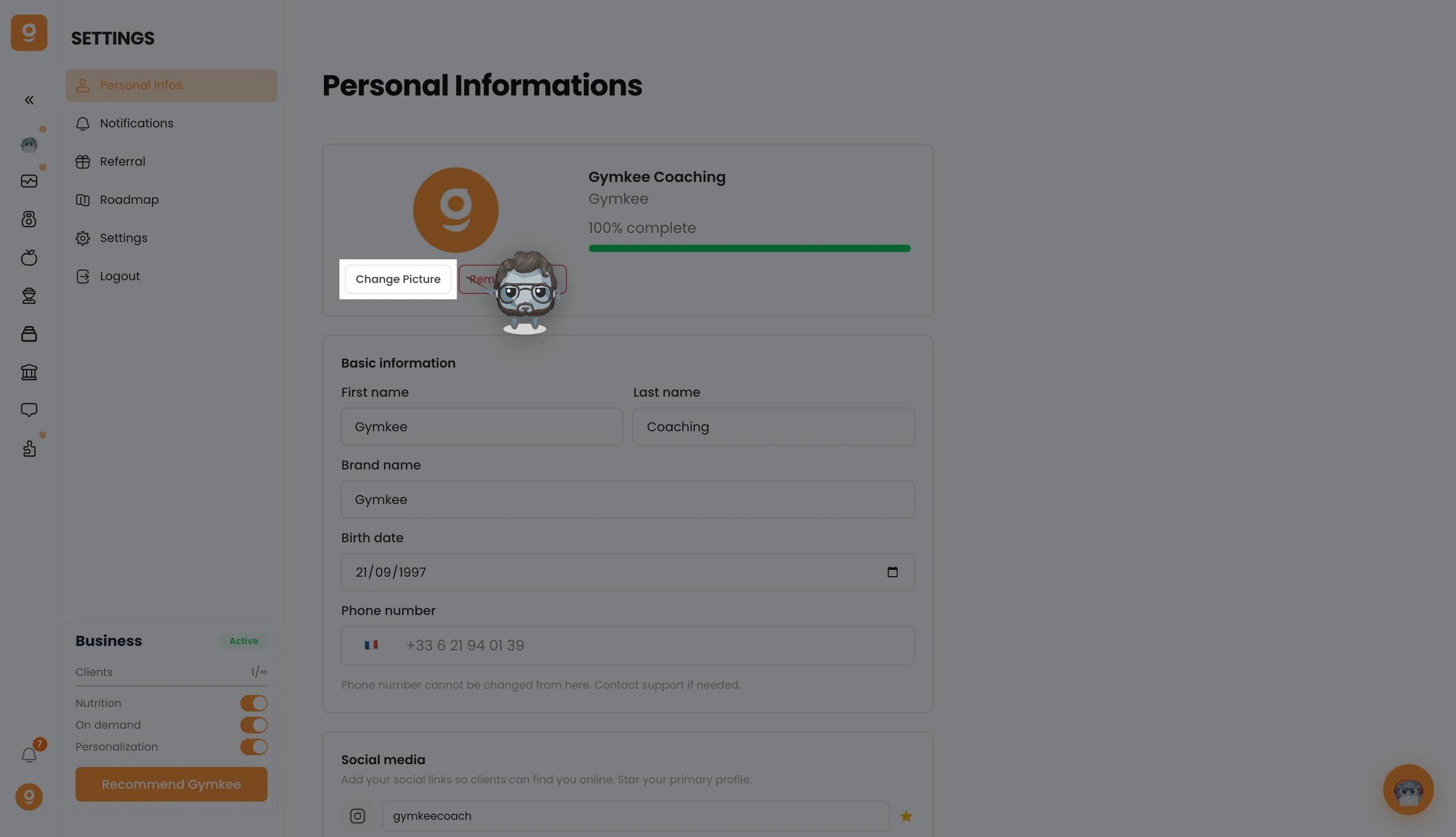 Modifier sa photo de profil sur Gymkee — screenshot 1