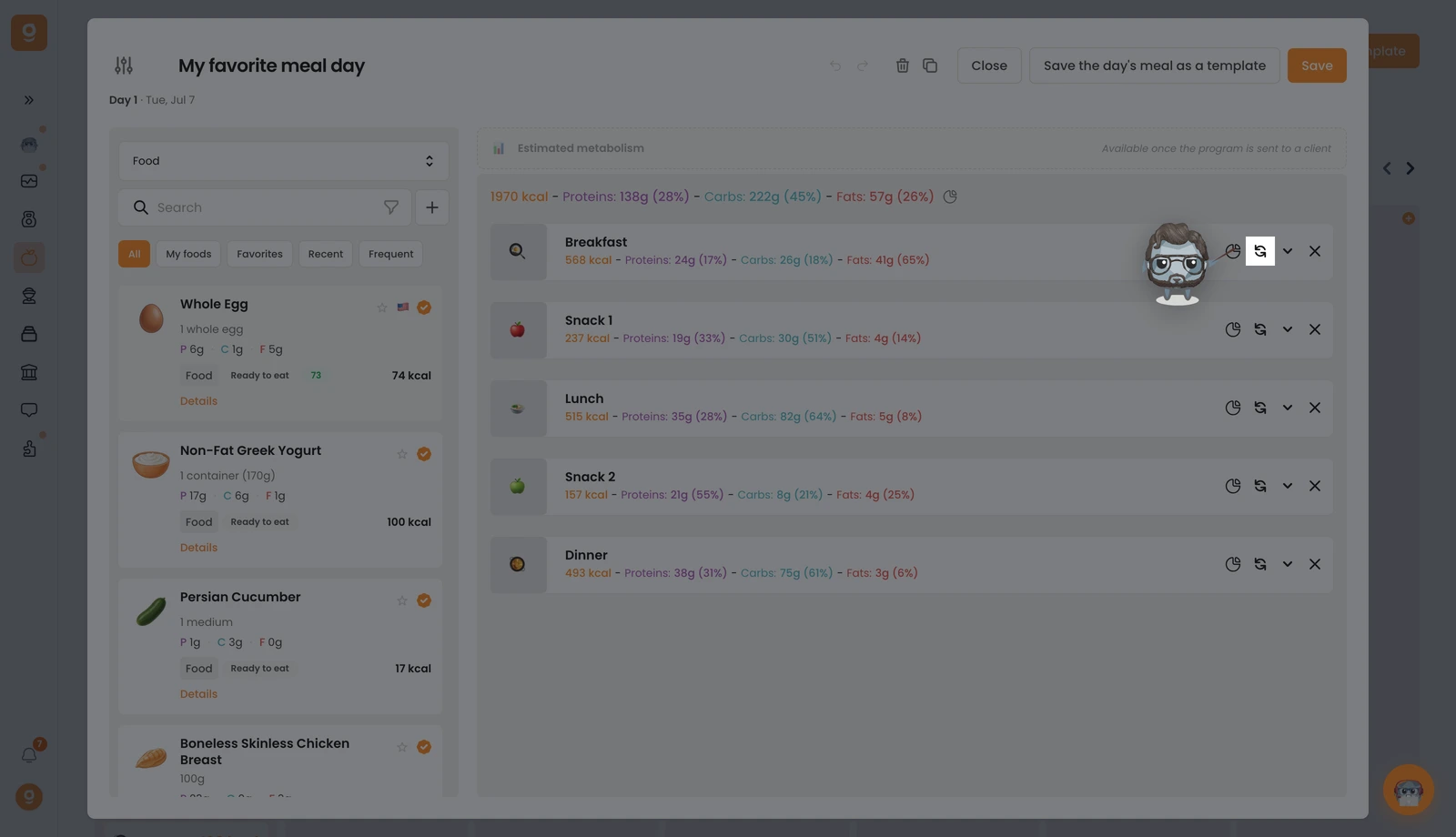 Ajouter des alternatives de repas et d'aliments dans tes programmes Nutrition — screenshot 1
