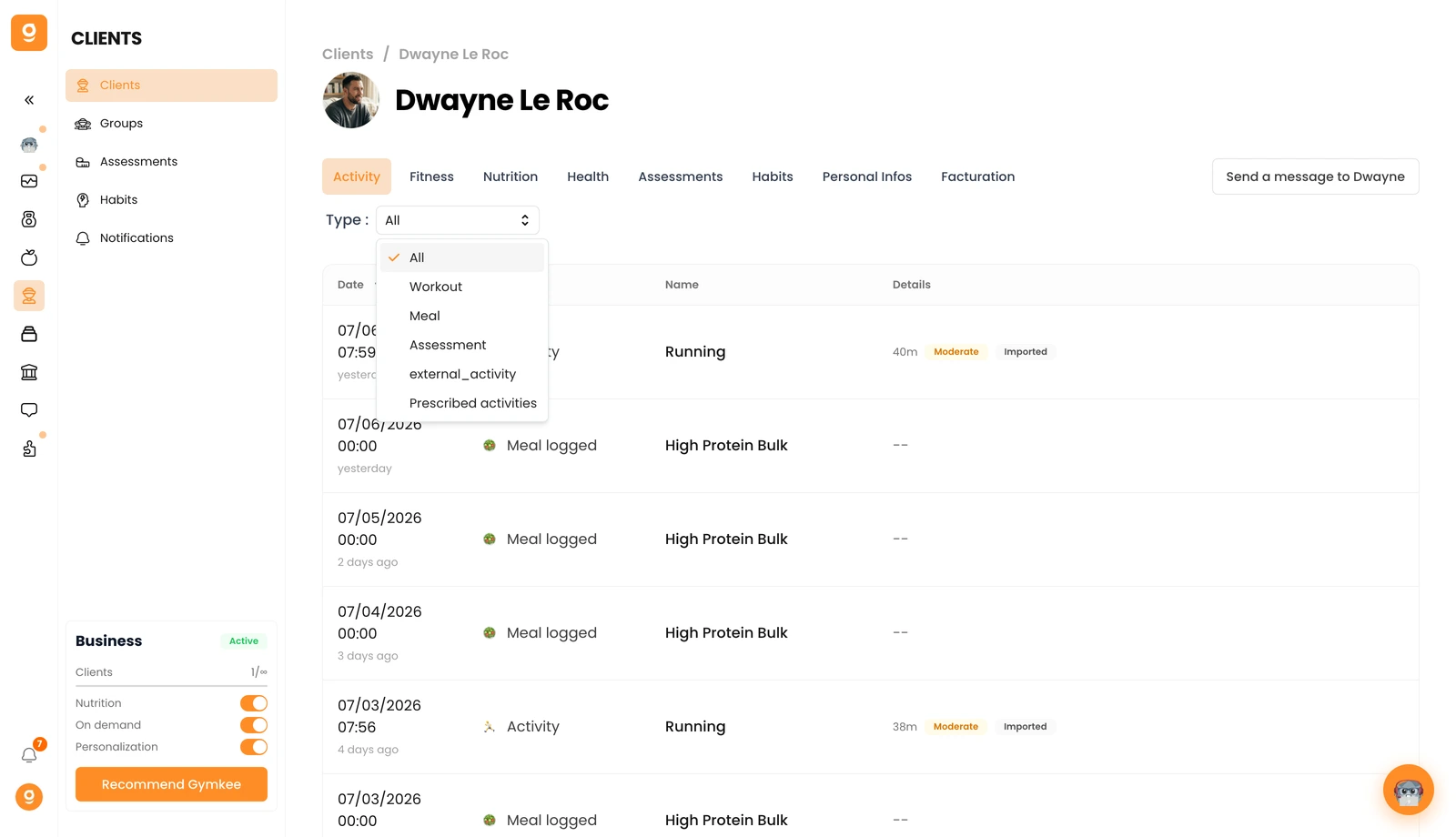 Client Workout-Tracking — screenshot 2