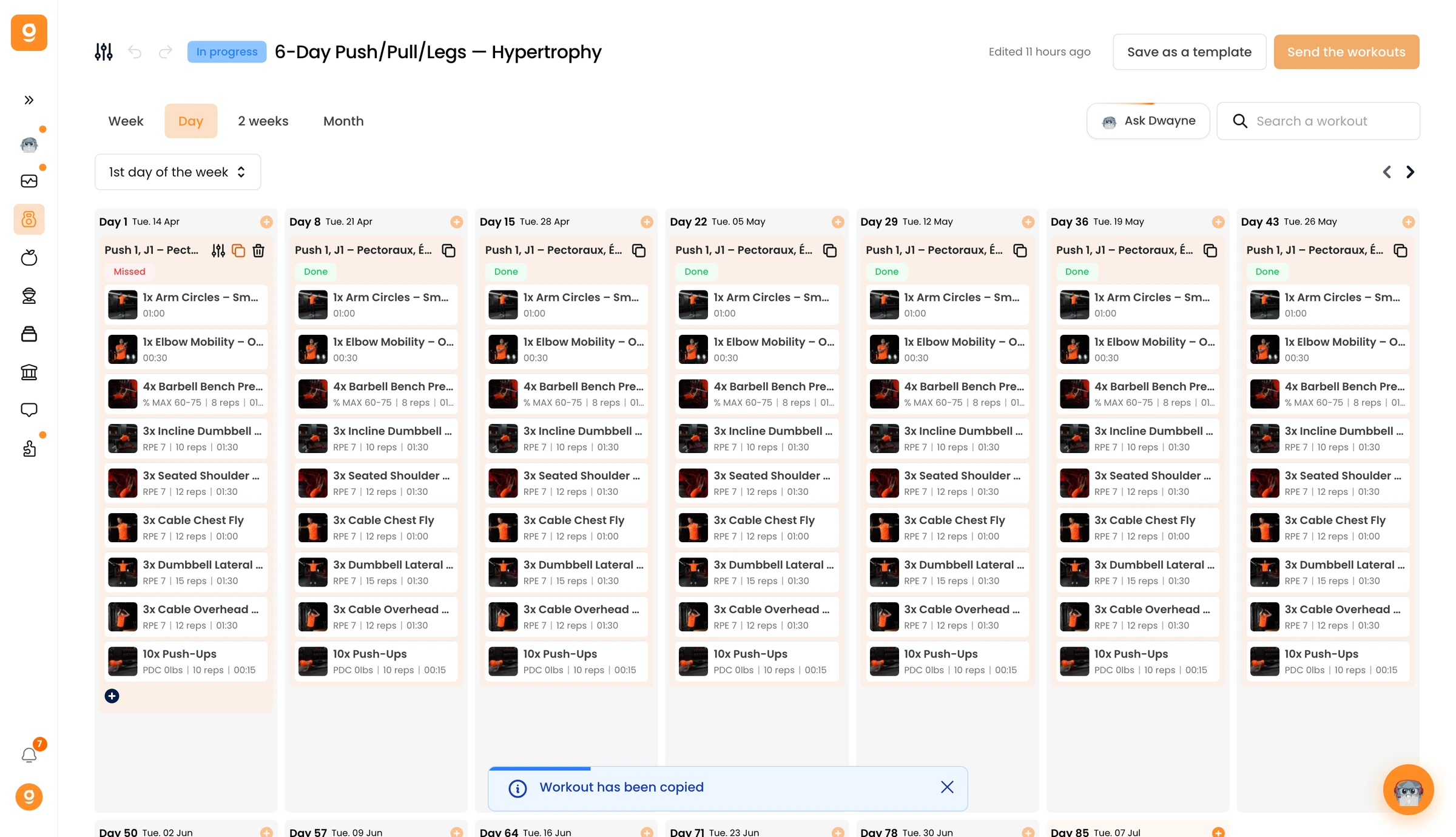 Workouts in einem Fitnessprogramm kopieren & einfügen — screenshot 2