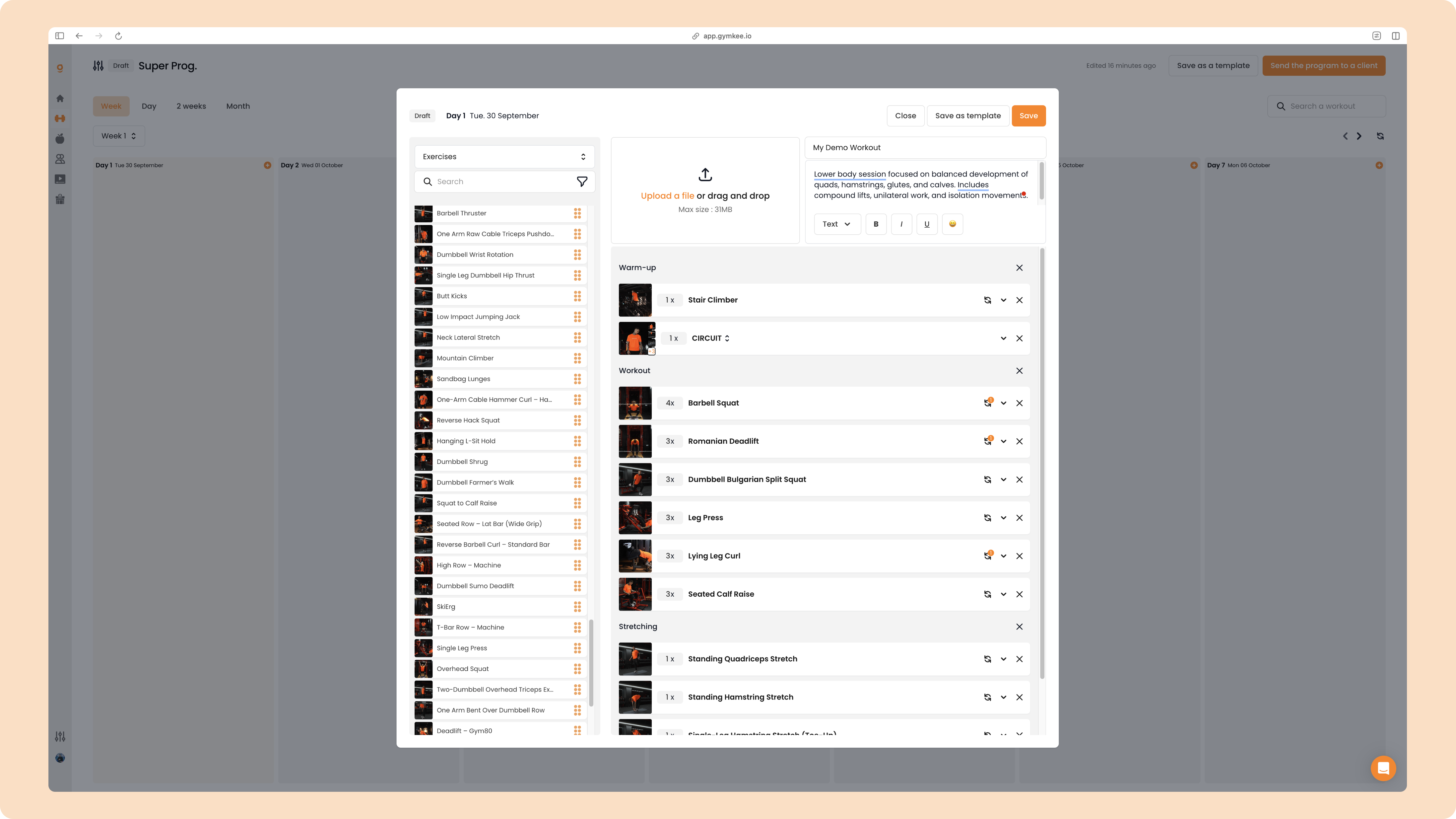 Créer un programme sportif sur Gymkee — screenshot 67