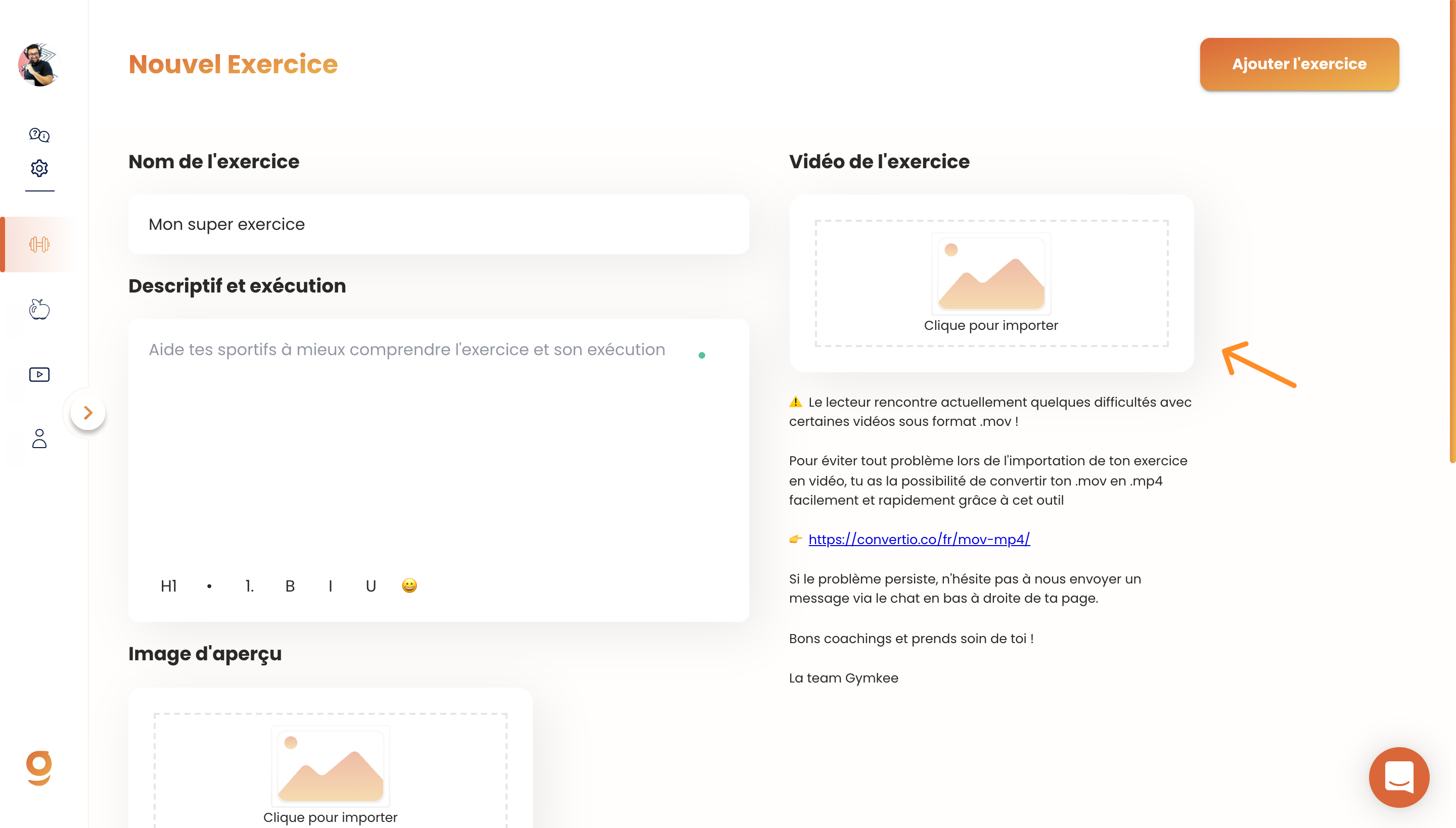 Ajouter ses propres vidéos d'exercices sur Gymkee — screenshot 4