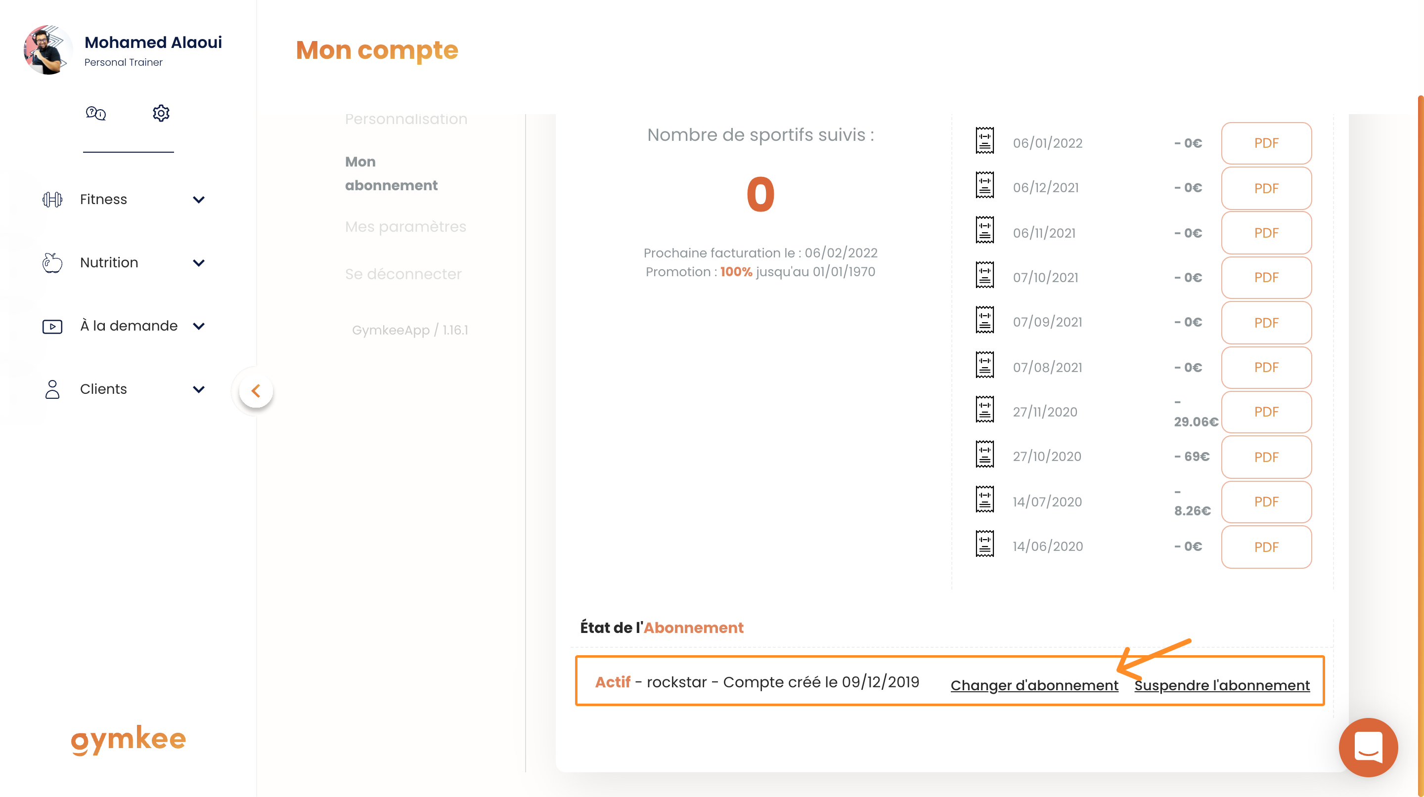 Changer d'abonnement Gymkee — screenshot 3