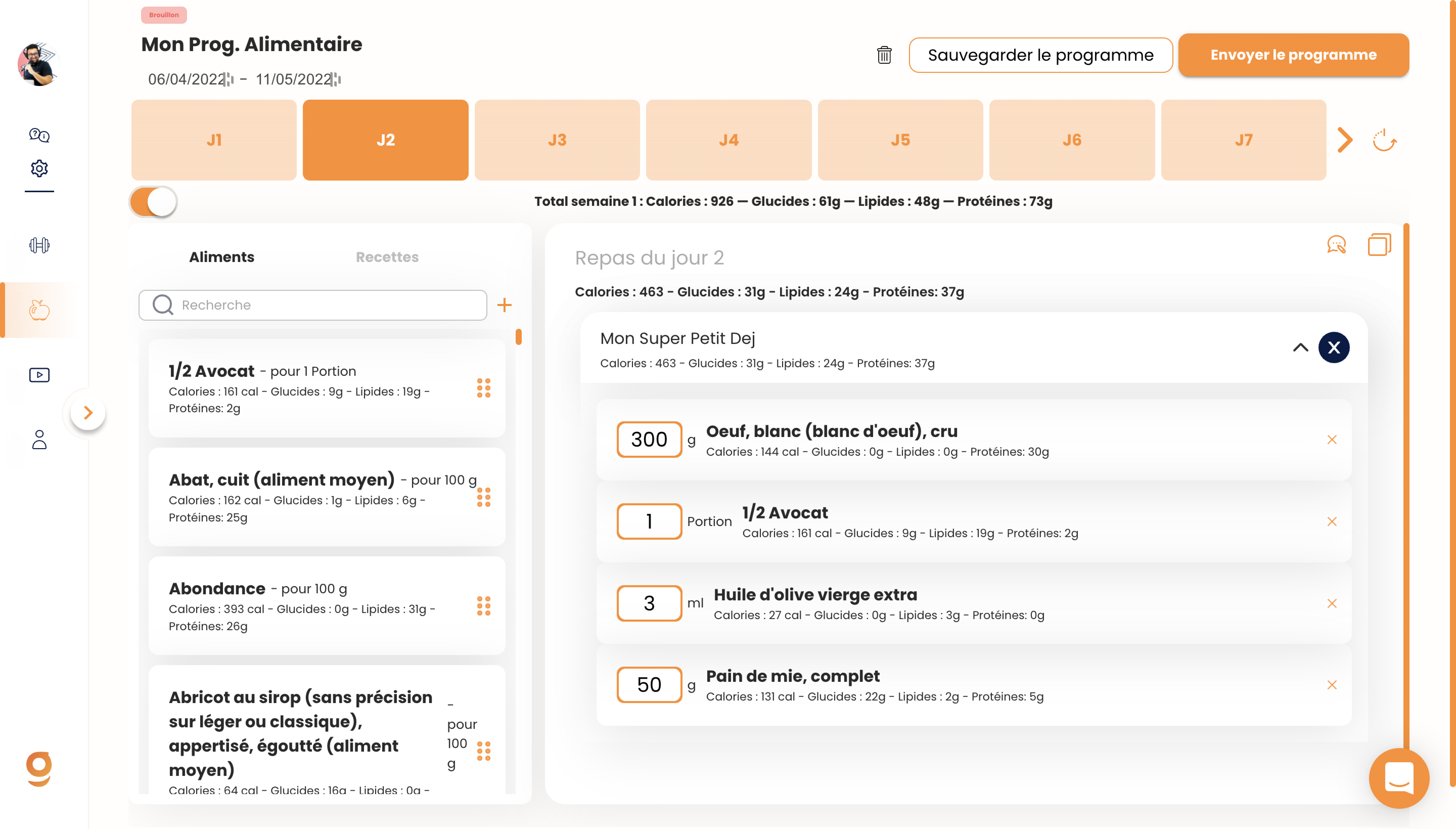 Créer un programme alimentaire sur Gymkee — screenshot 18