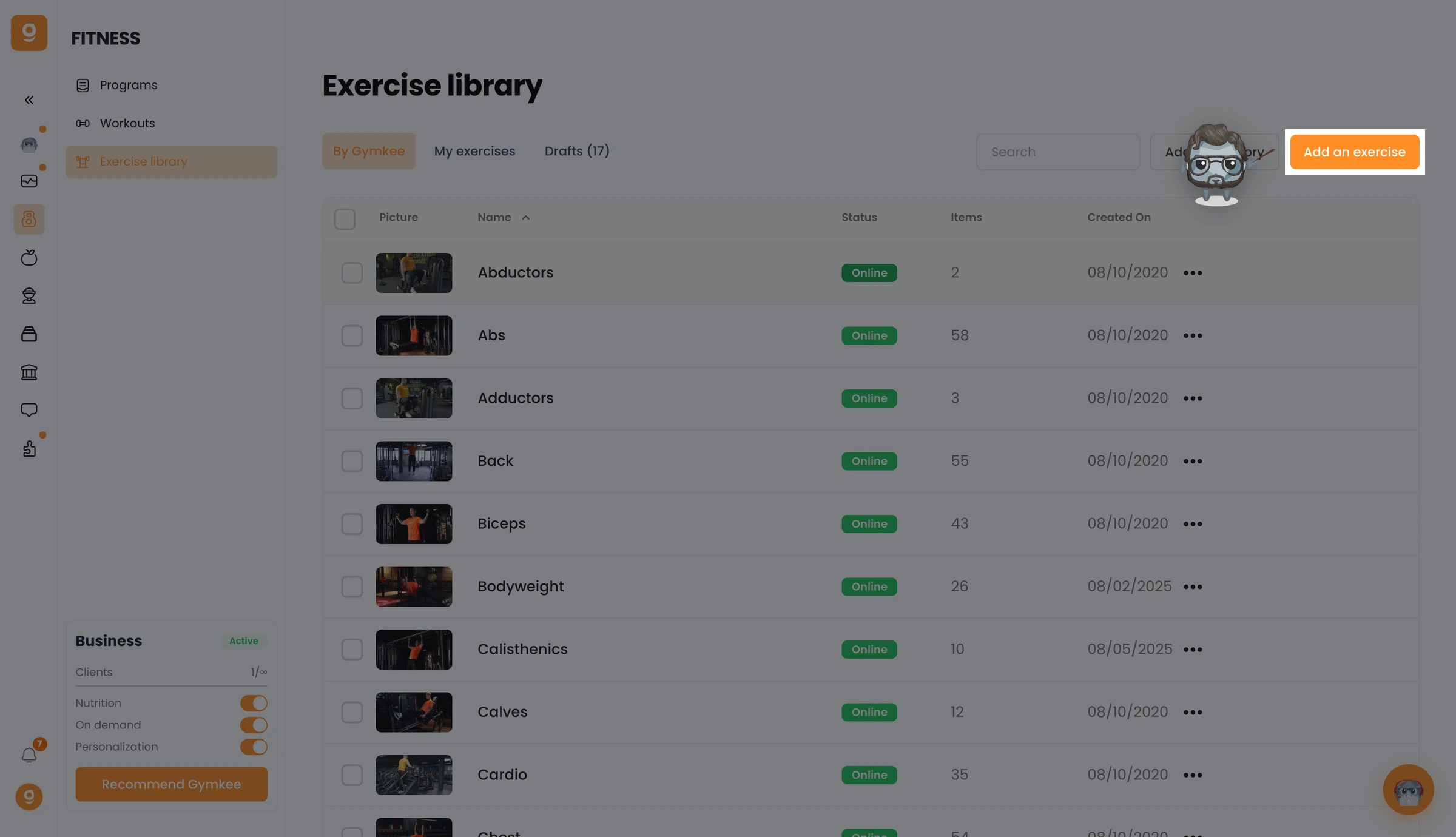 Add your own exercise videos on Gymkee — screenshot 1