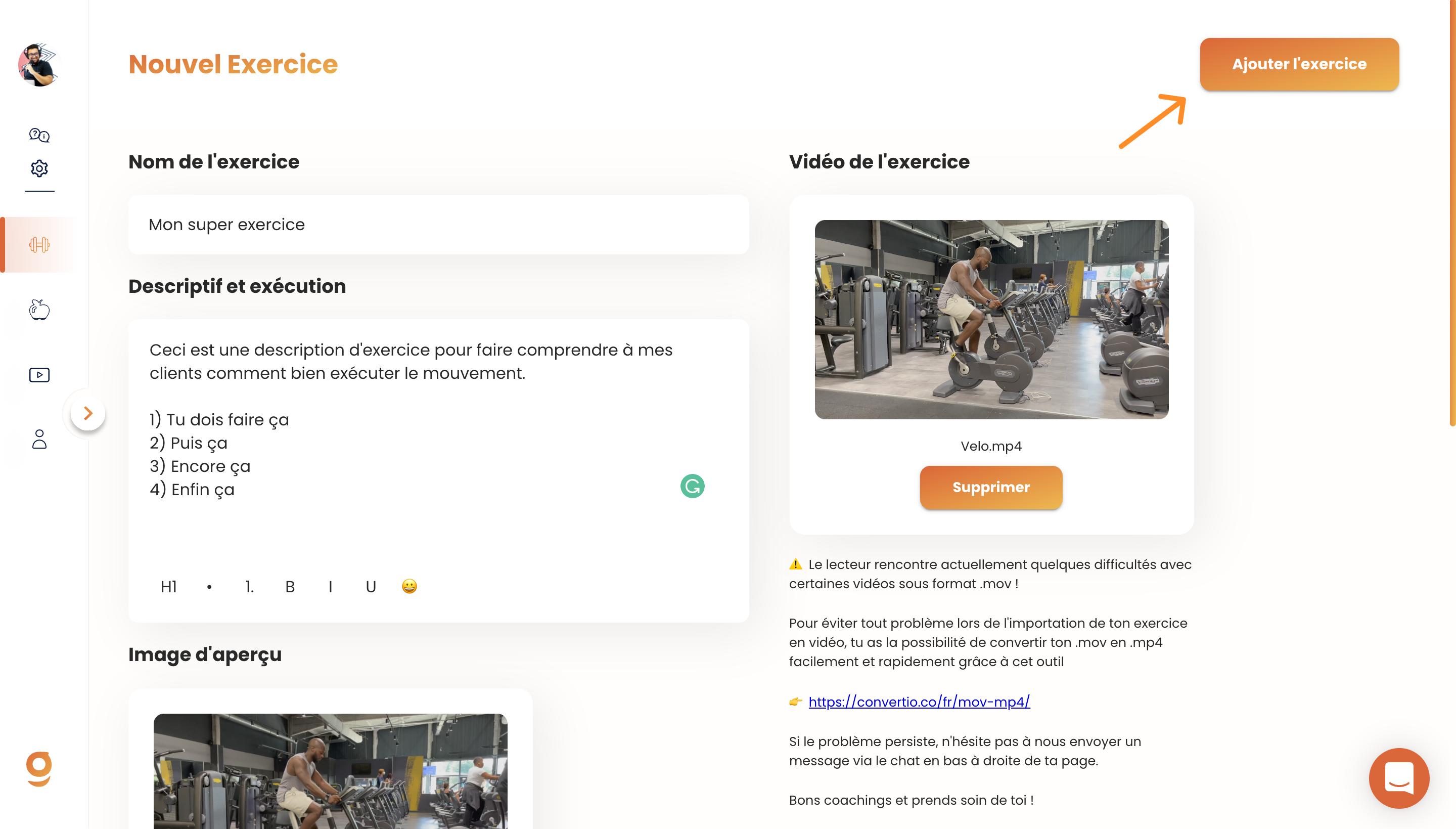 Ajouter ses propres vidéos d'exercices sur Gymkee — screenshot 10