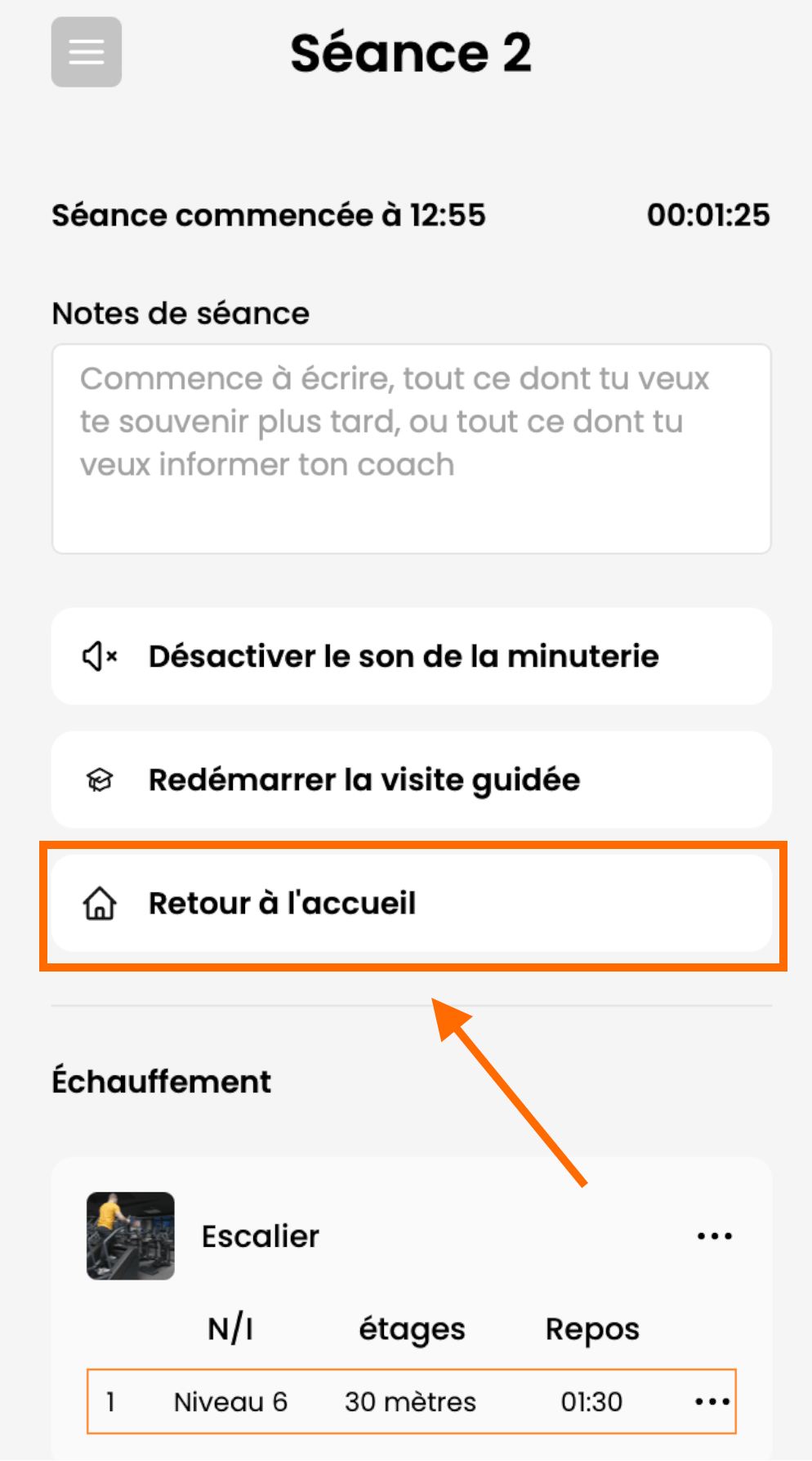 Arrêter / Reprendre une séance — screenshot 2