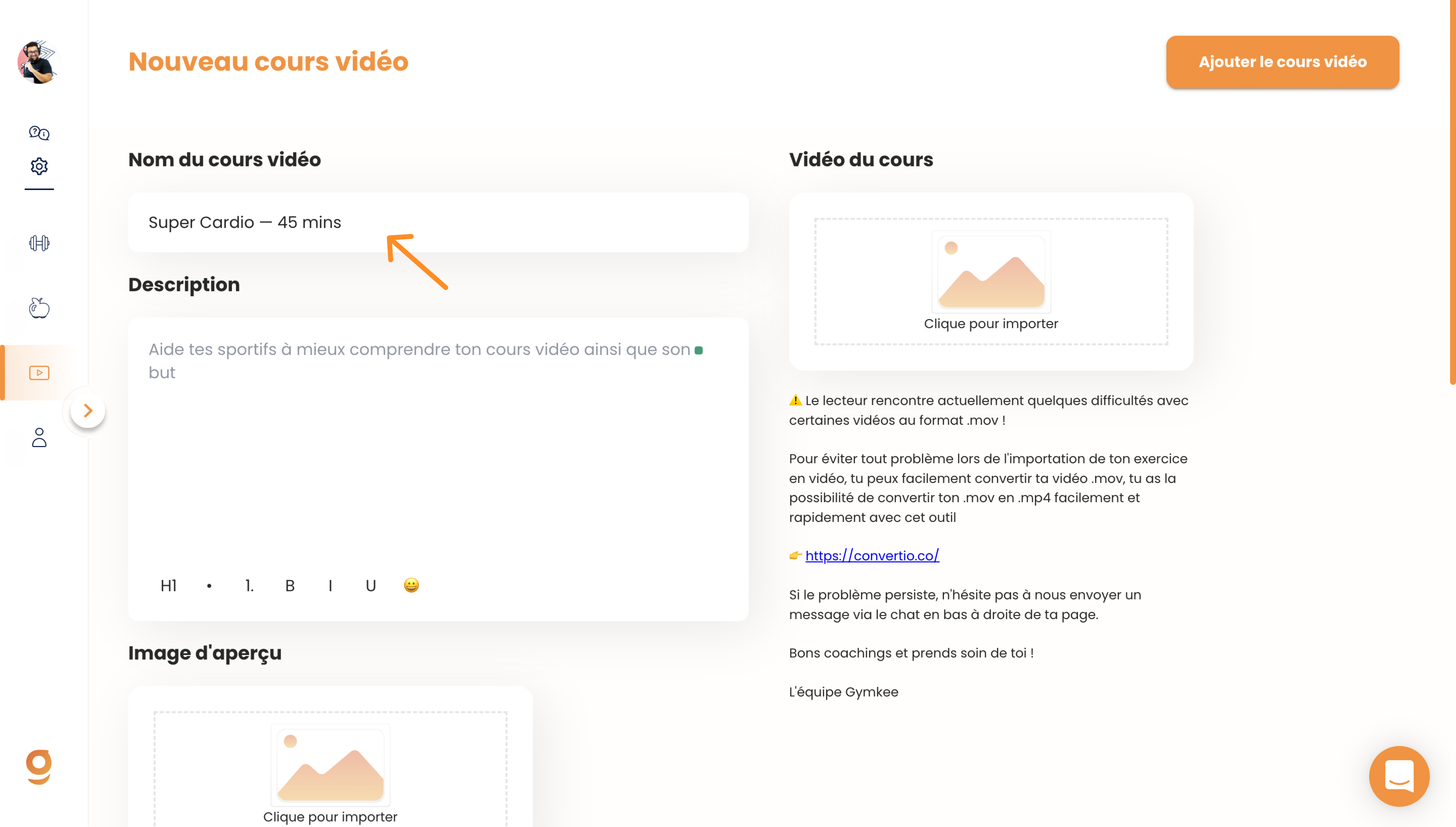 Gymkeeに動画コースを追加する — screenshot 3
