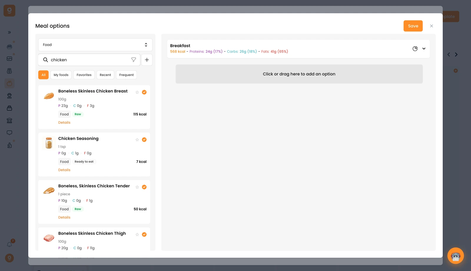 Ajouter des alternatives de repas et d'aliments dans tes programmes Nutrition — screenshot 2