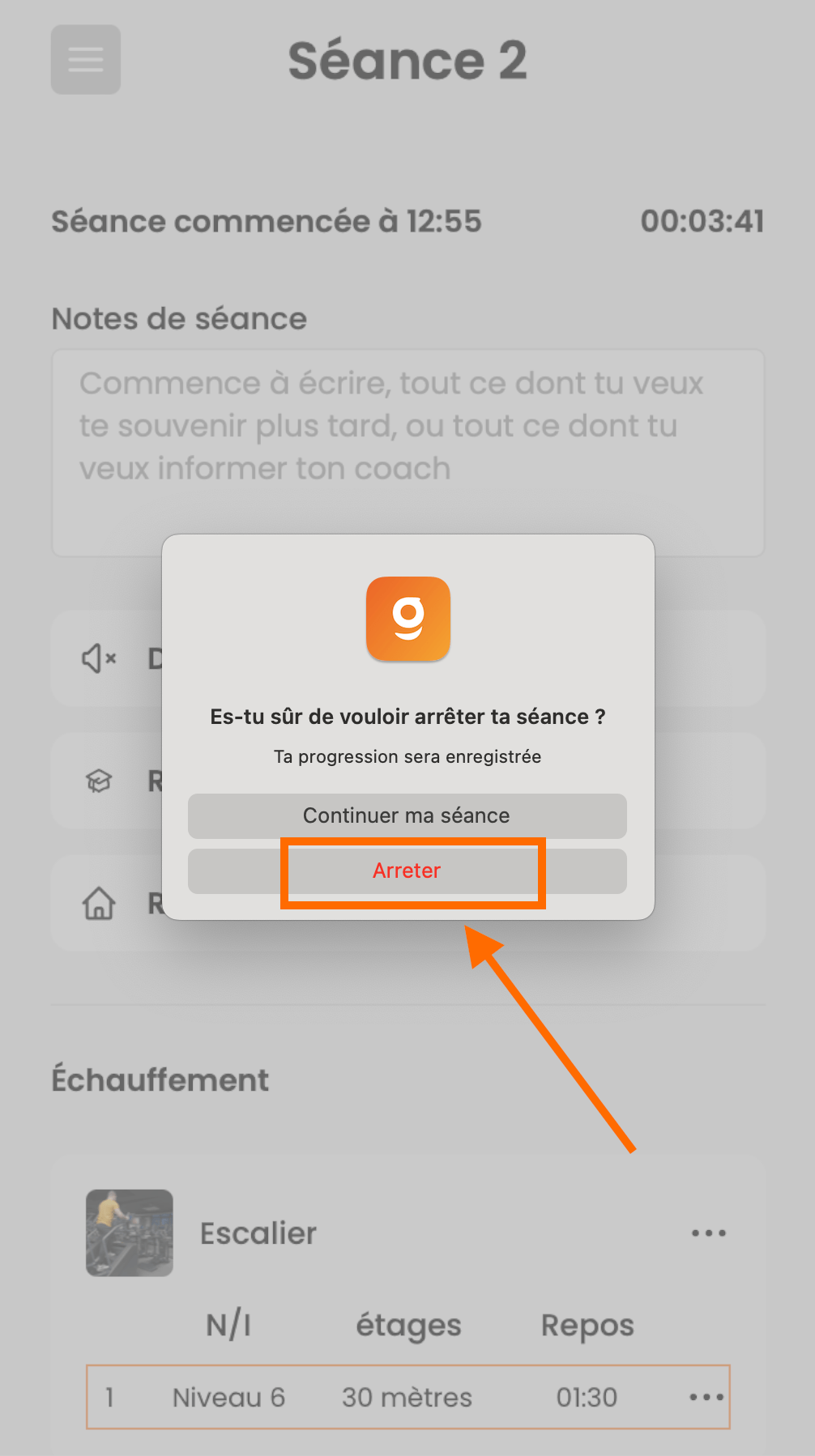 Arrêter / Reprendre une séance — screenshot 3
