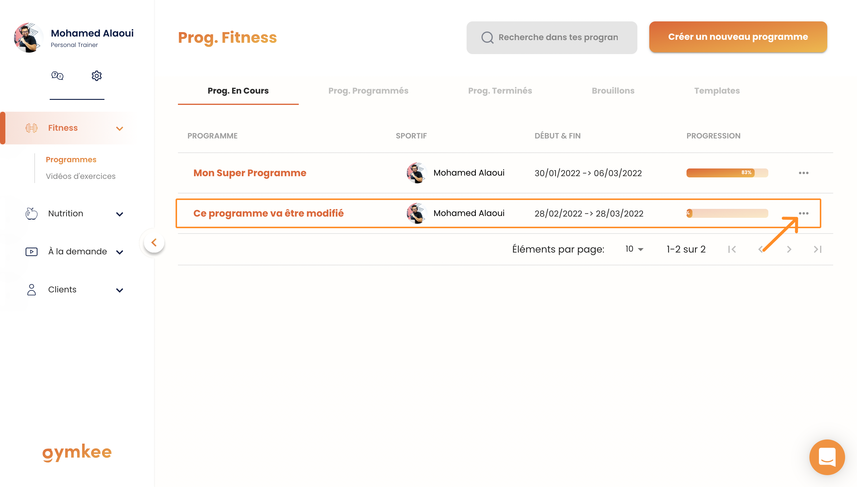 Modifier un programme sportif — screenshot 2