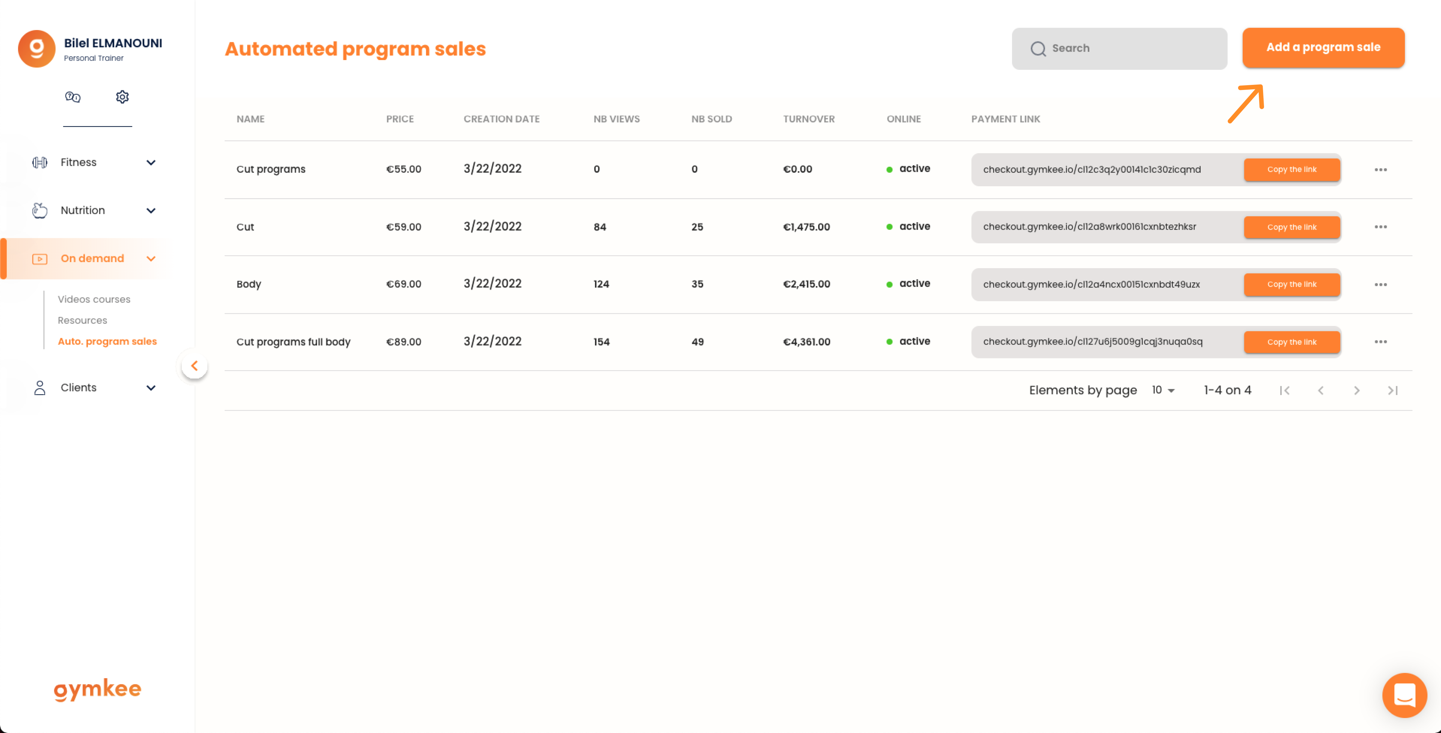 Vendere programmi automatici su Gymkee — screenshot 2