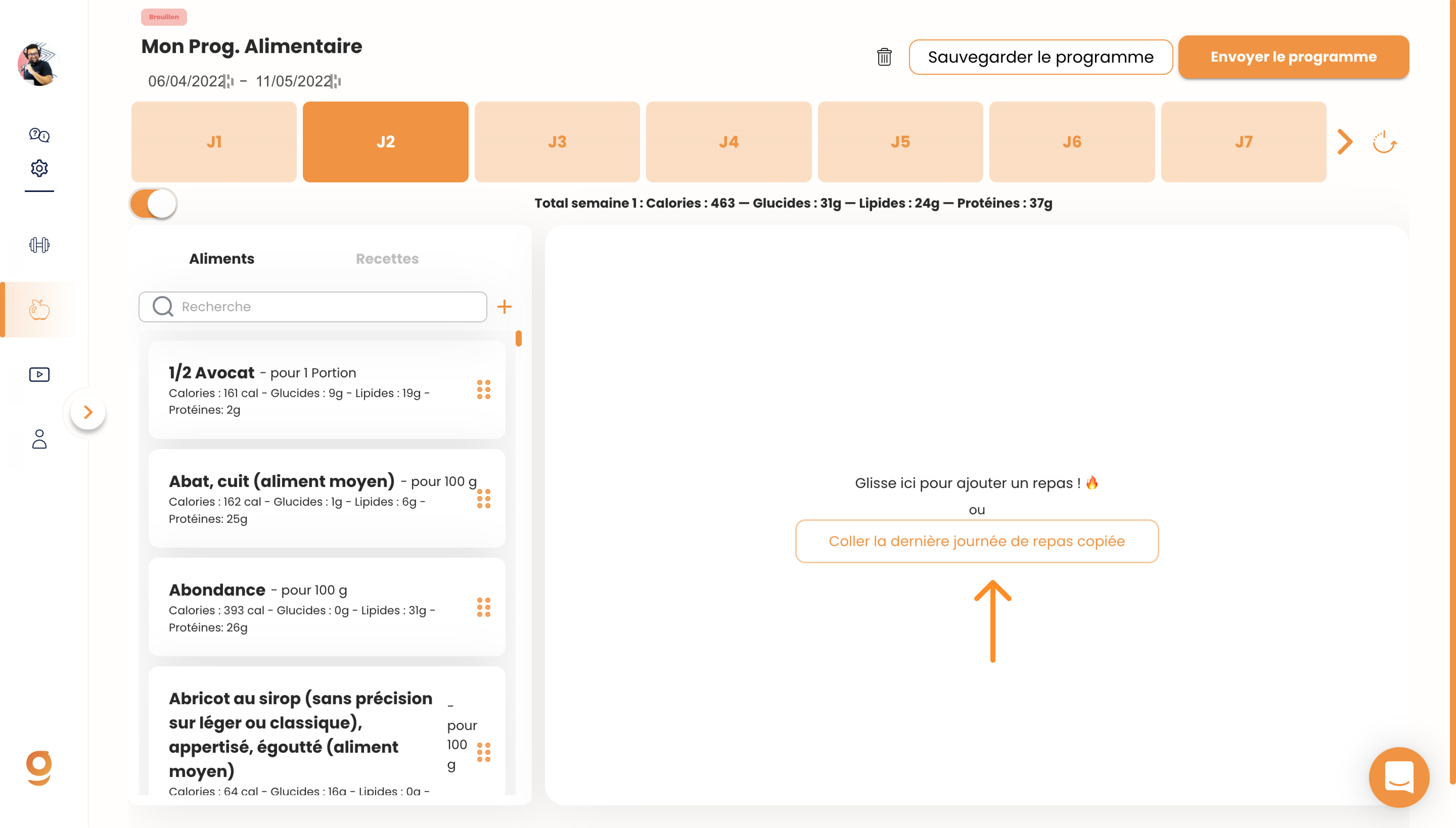 Créer un programme alimentaire sur Gymkee — screenshot 17
