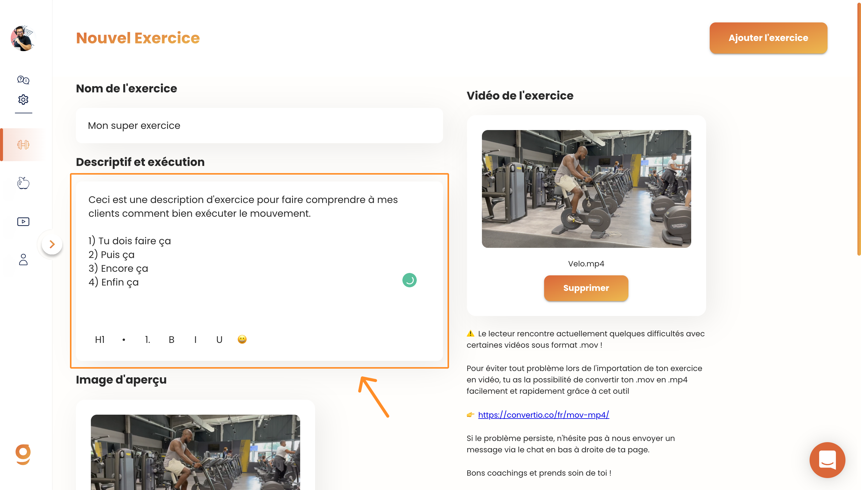 Ajouter ses propres vidéos d'exercices sur Gymkee — screenshot 5
