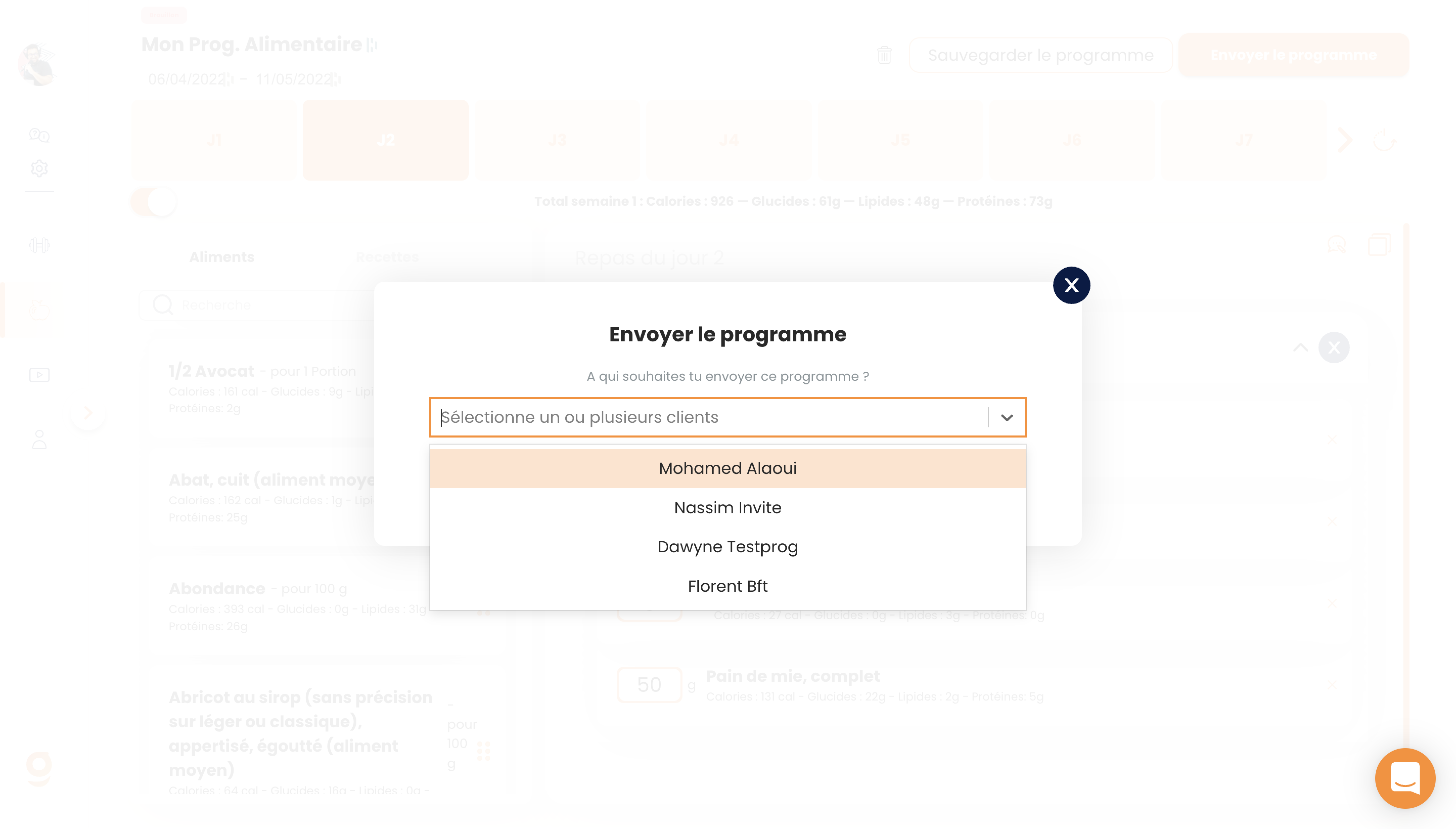 Créer un programme alimentaire sur Gymkee — screenshot 22