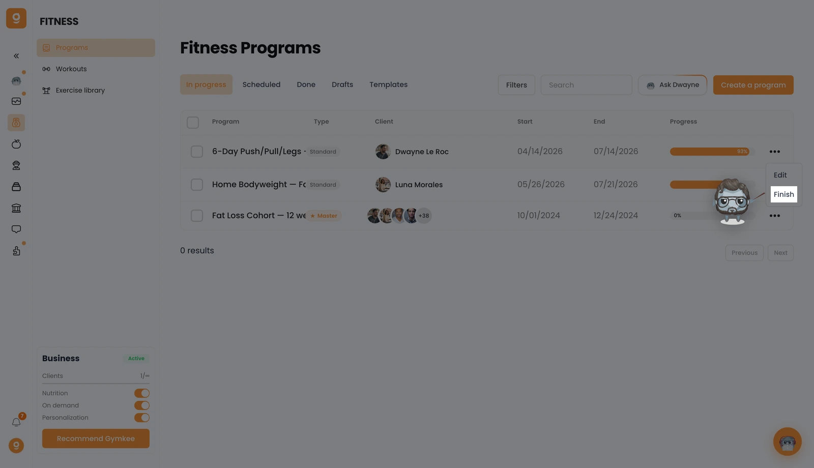 Delete a fitness program — screenshot 1