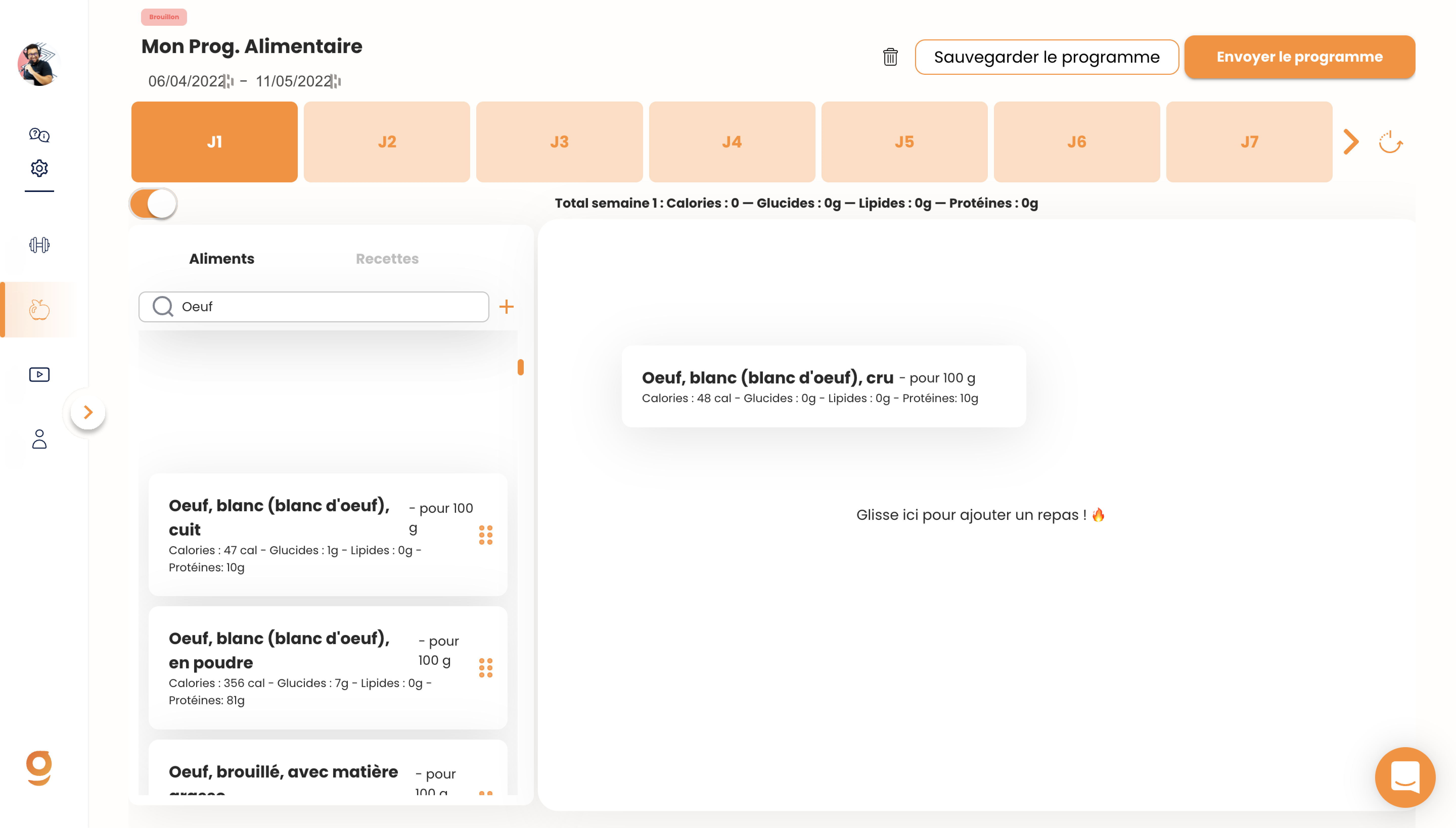 Créer un programme alimentaire sur Gymkee — screenshot 12
