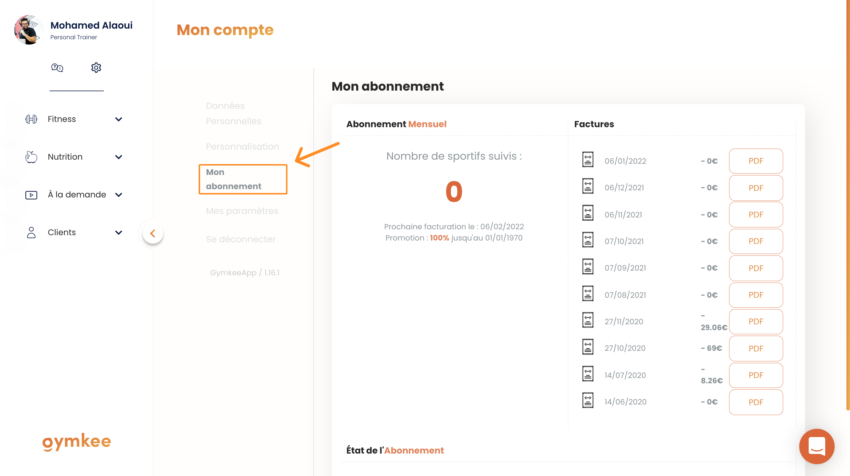 Suspendre son abonnement Gymkee — screenshot 2