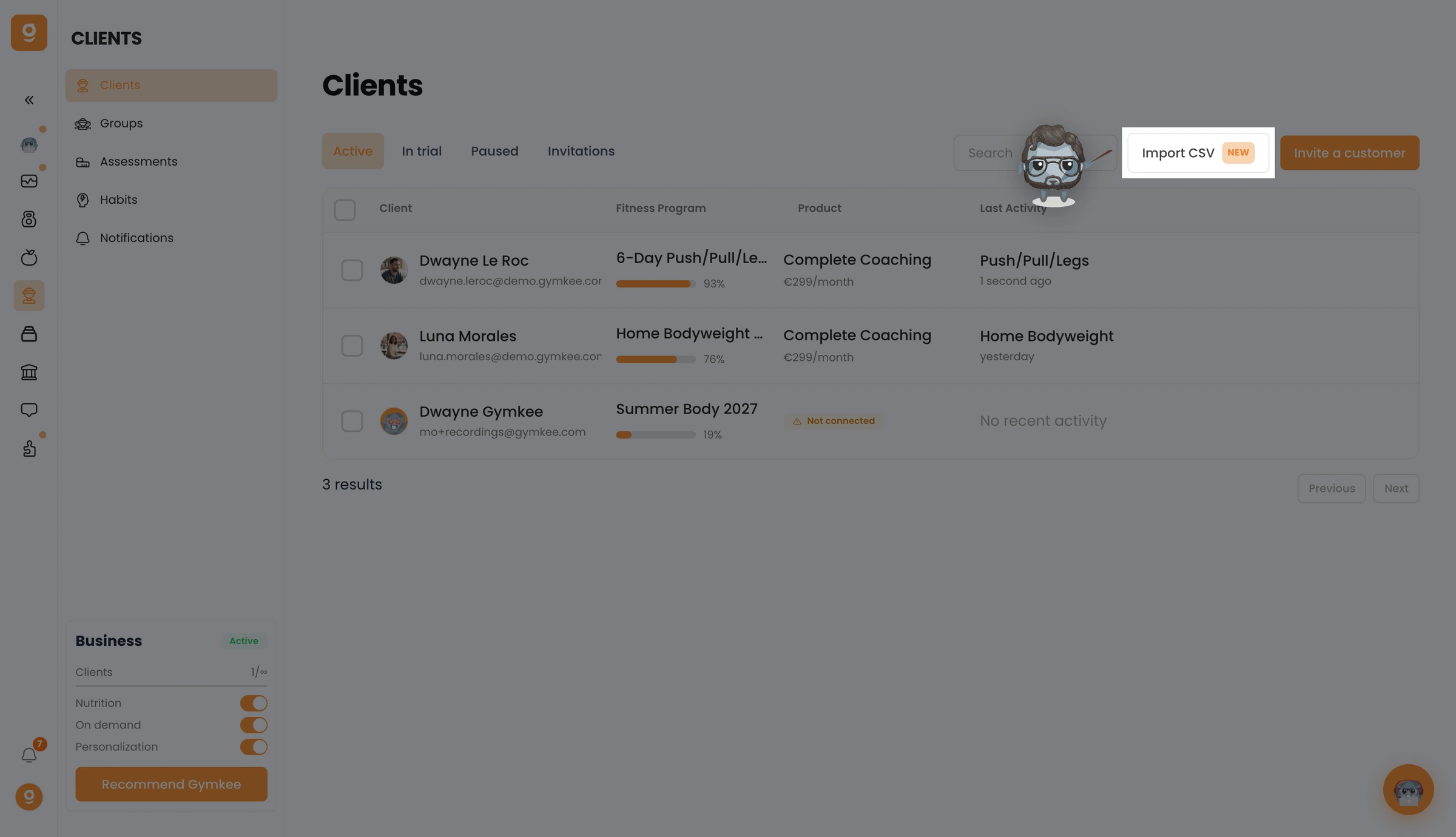 Import your clients from a CSV β screenshot 1