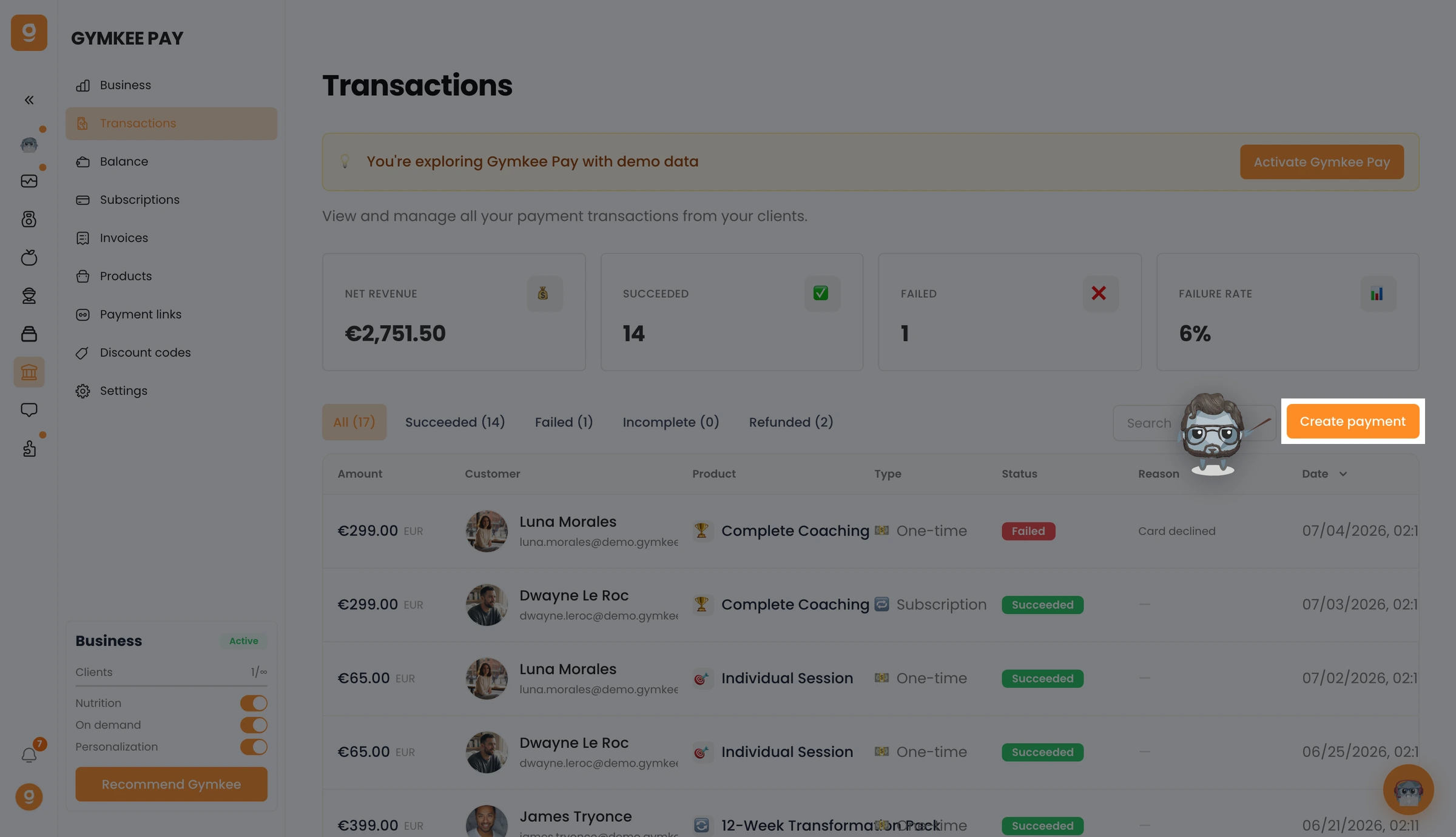 Collect a payment from Transactions