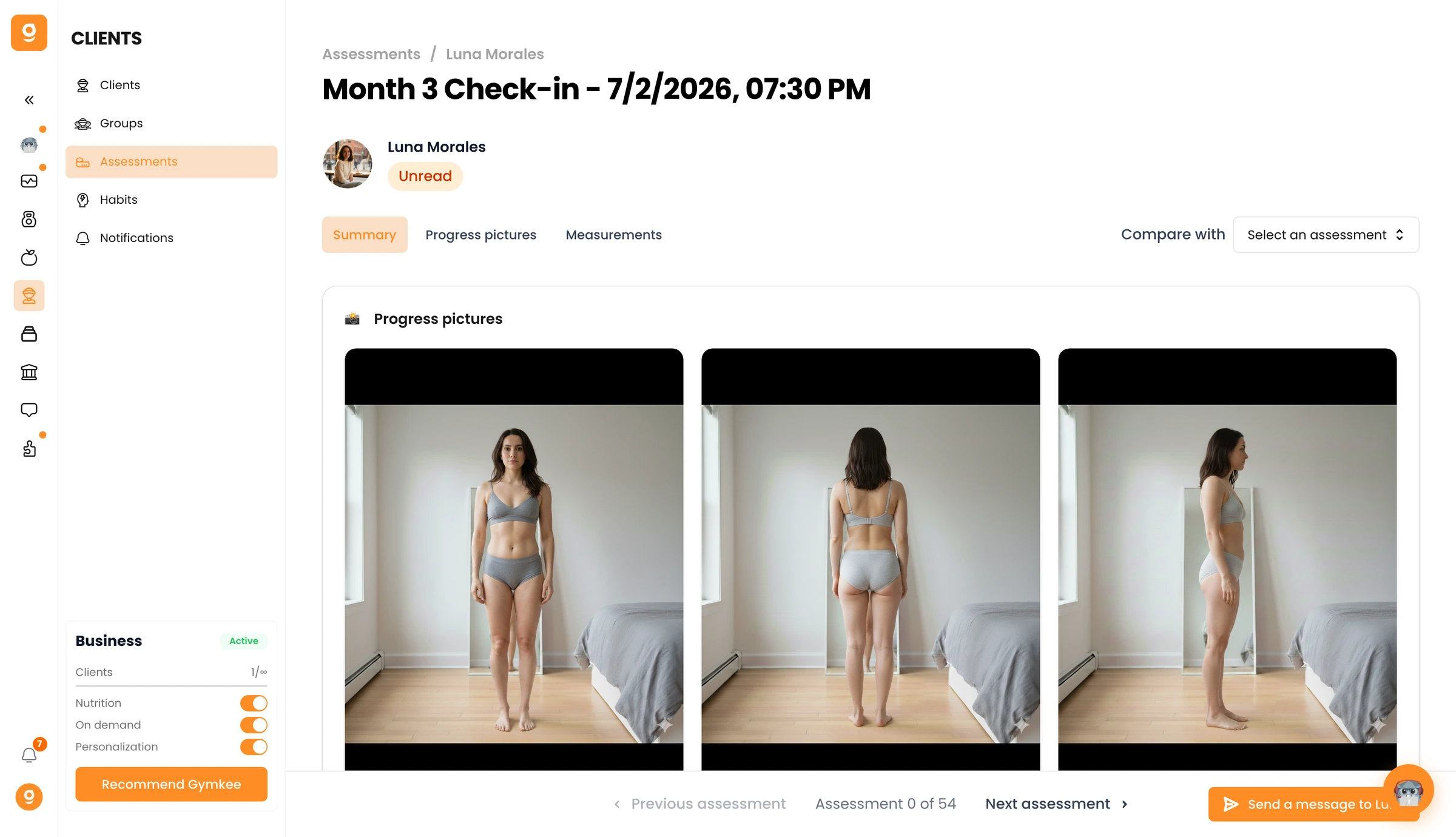 Gymkee에서 평가 생성 및 검토하기 — screenshot 2