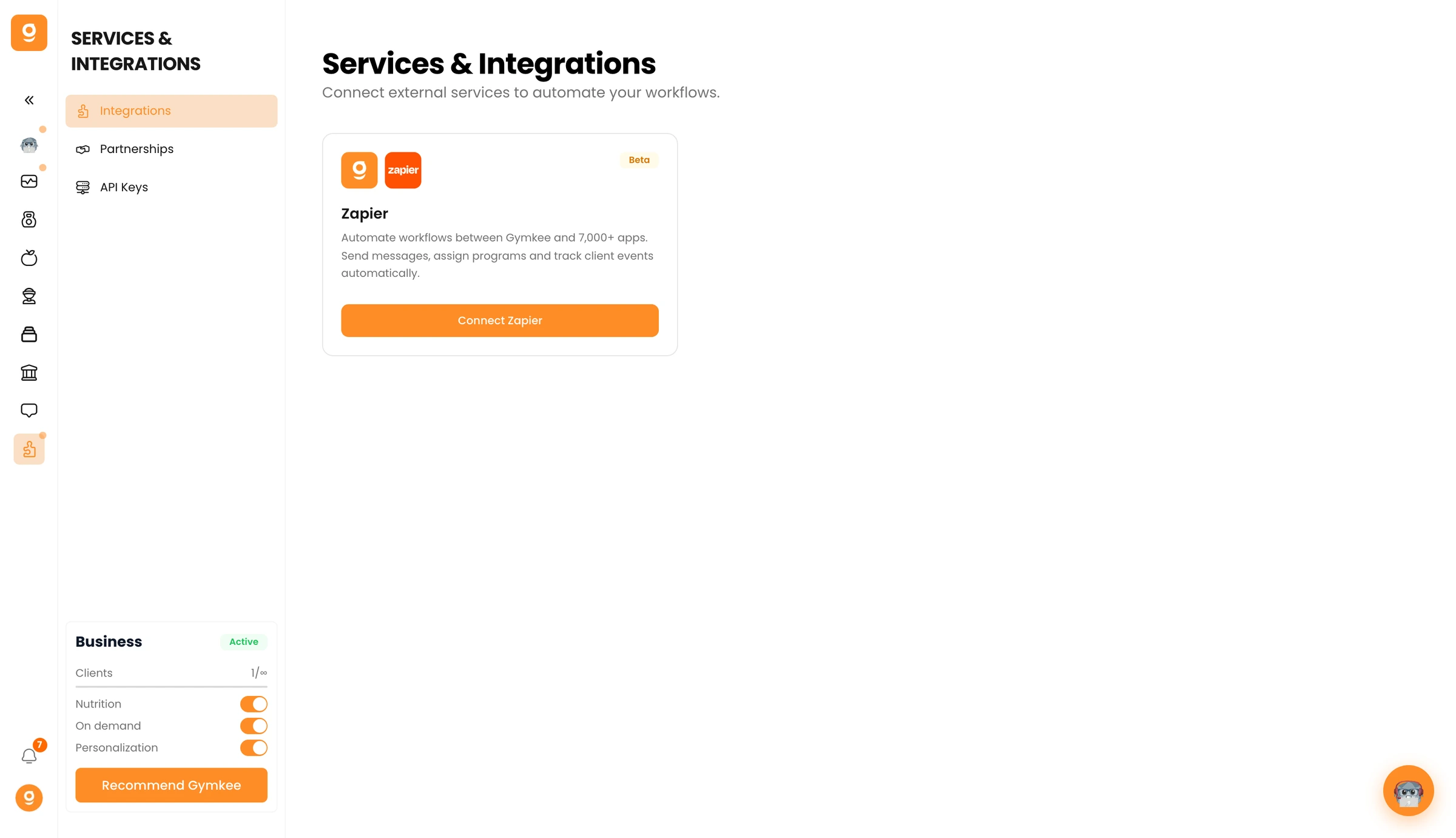 Connect Gymkee to other tools (Integrations) — screenshot 1