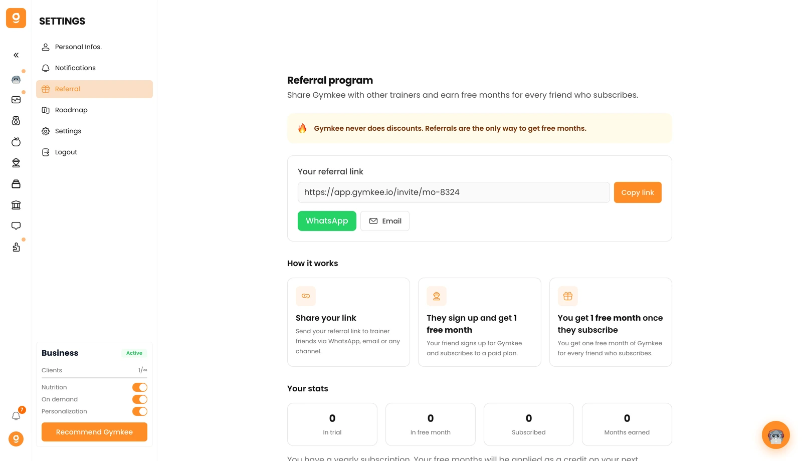 Programa de Referidos de Gymkee: Gana meses gratis invitando coaches — screenshot 1