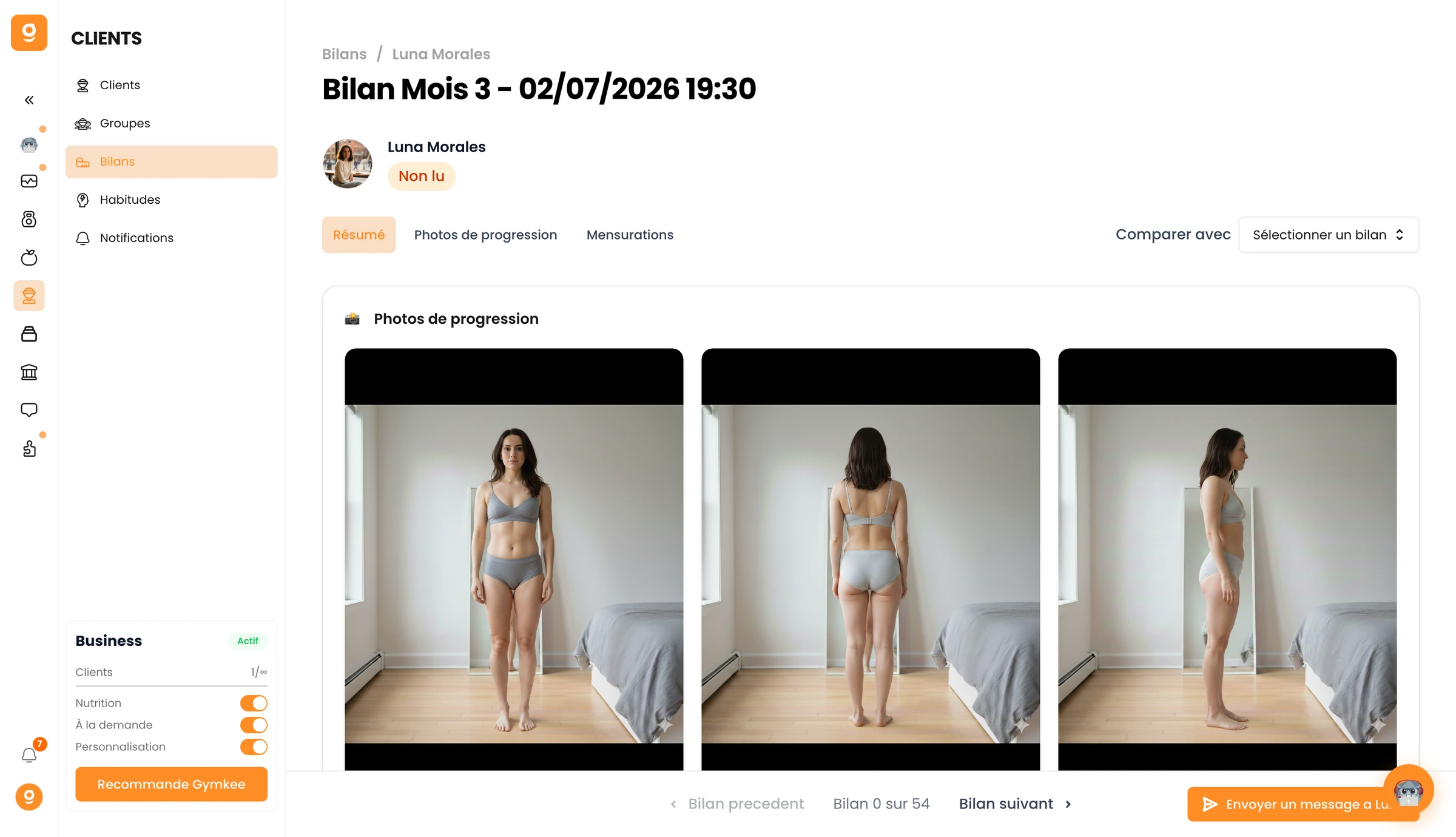 Créer et consulter les bilans sur Gymkee — screenshot 2